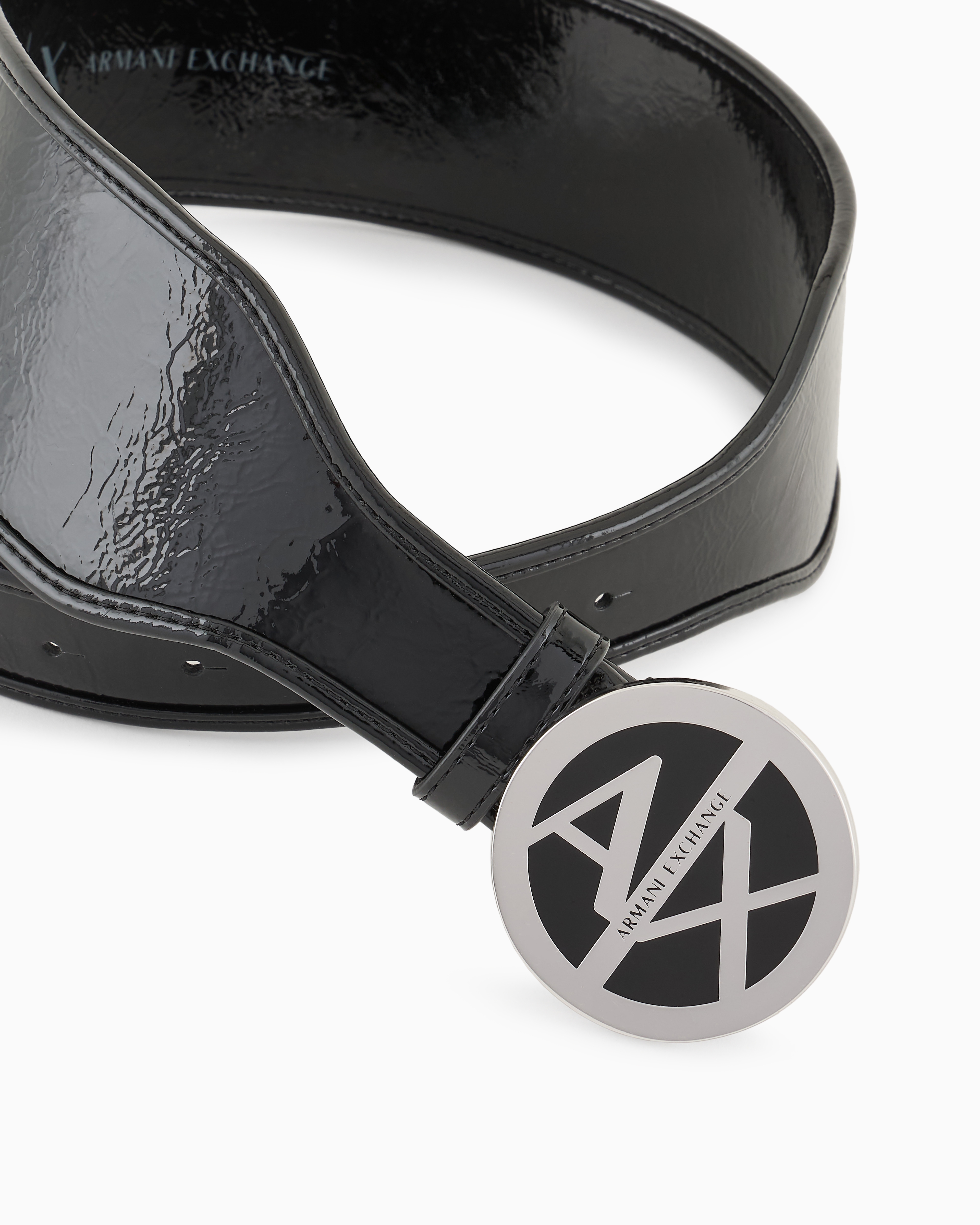 High patent leather belt with logo