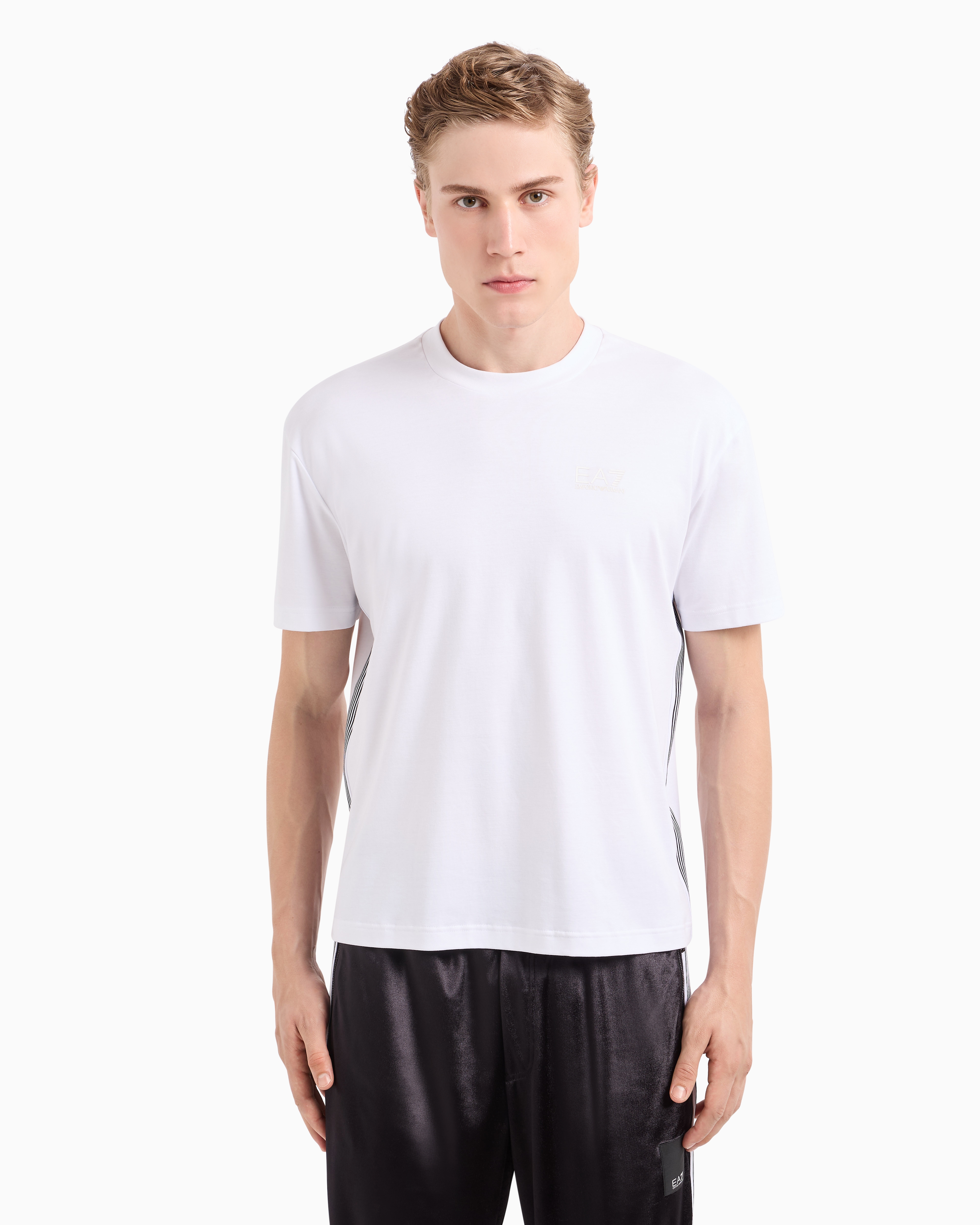 Ea7 Official Store 7 Lines T-shirt Mit Rundhalsausschnitt Aus Baumwolle In Weiss