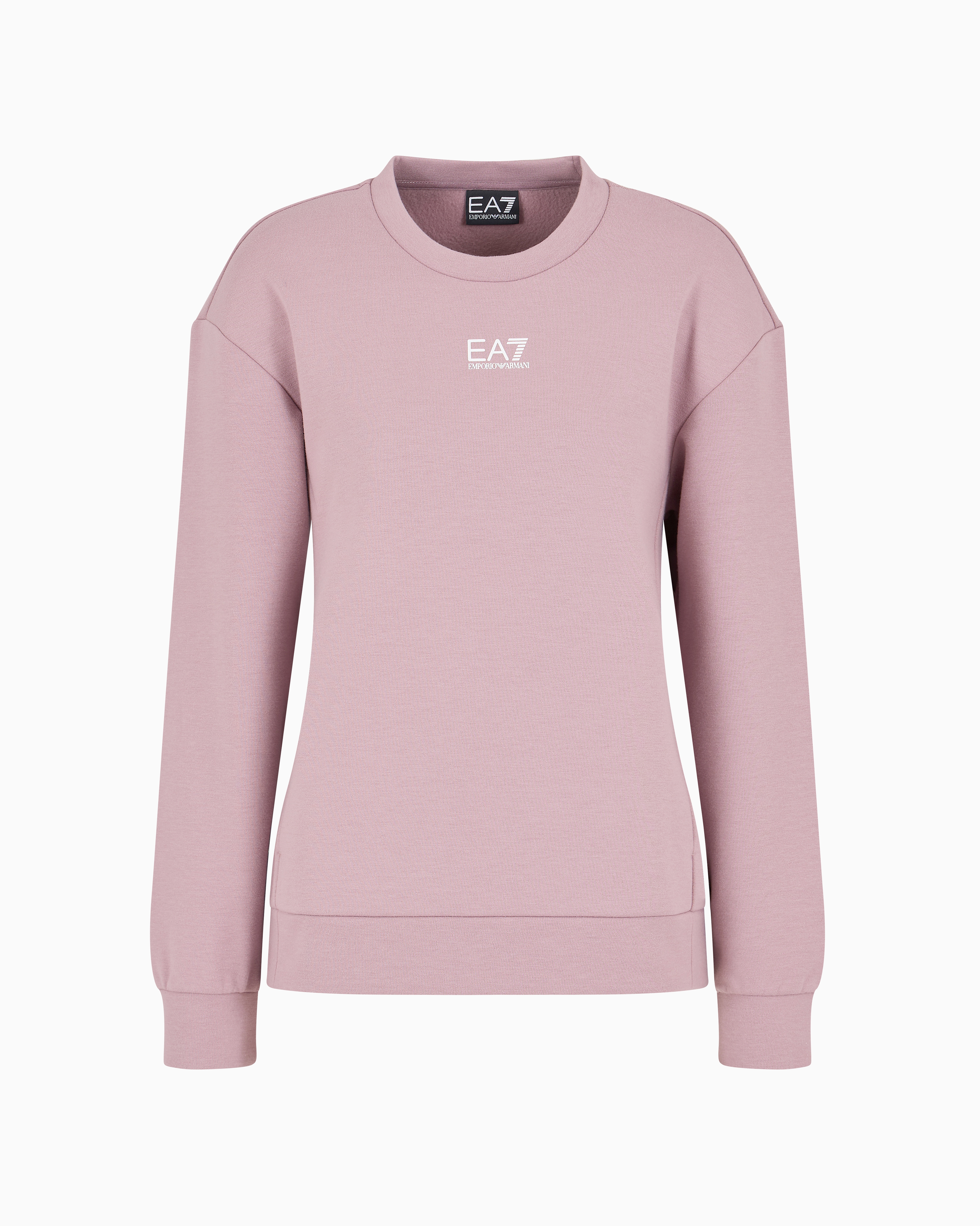 Ea7 Official Store Logo Series Cotton-blend Crew-neck Sweatshirt In Pink