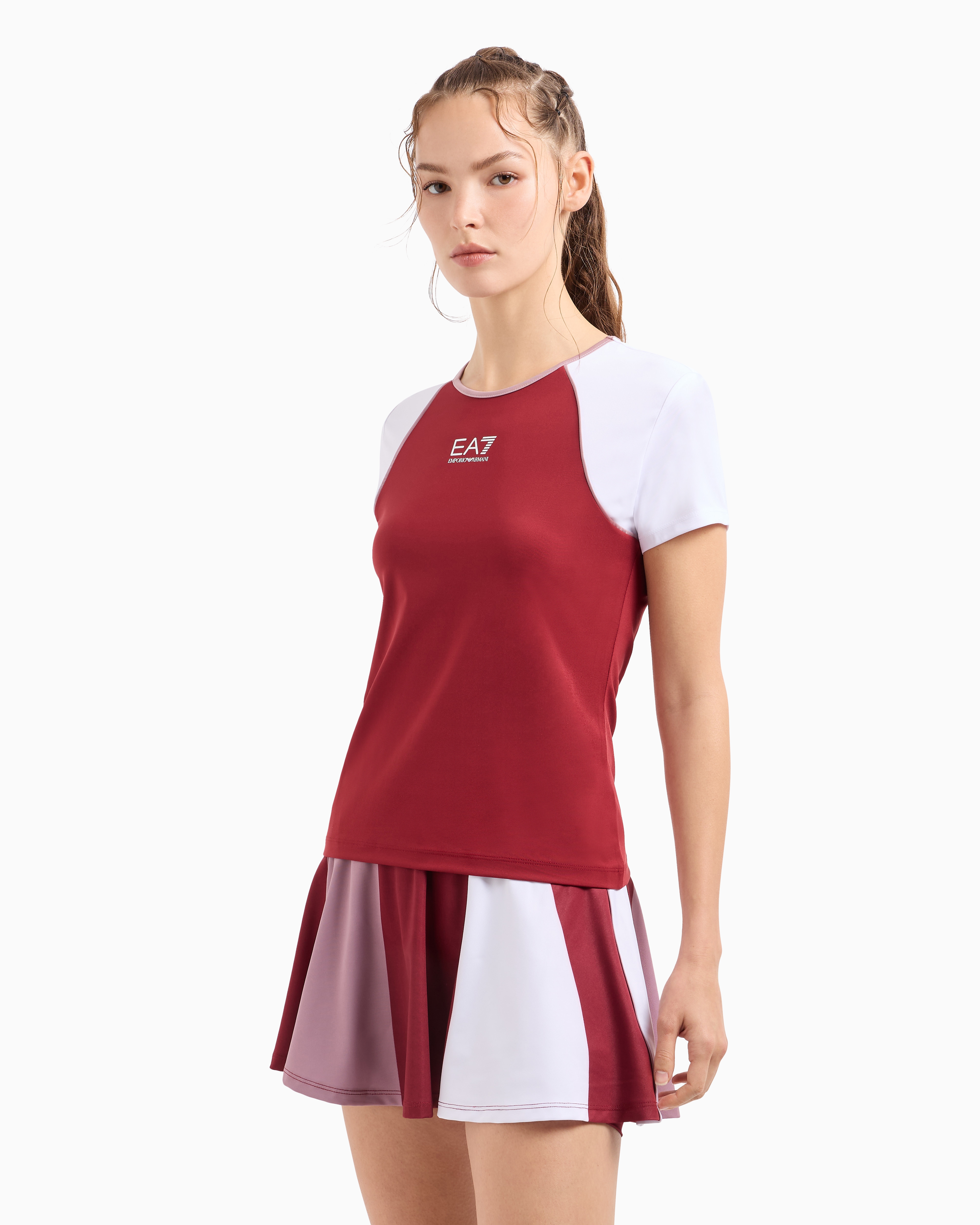 Shop Ea7 Tennis Pro Crew-neck T-shirt In Ventus7 Technical Fabric In Burgundy