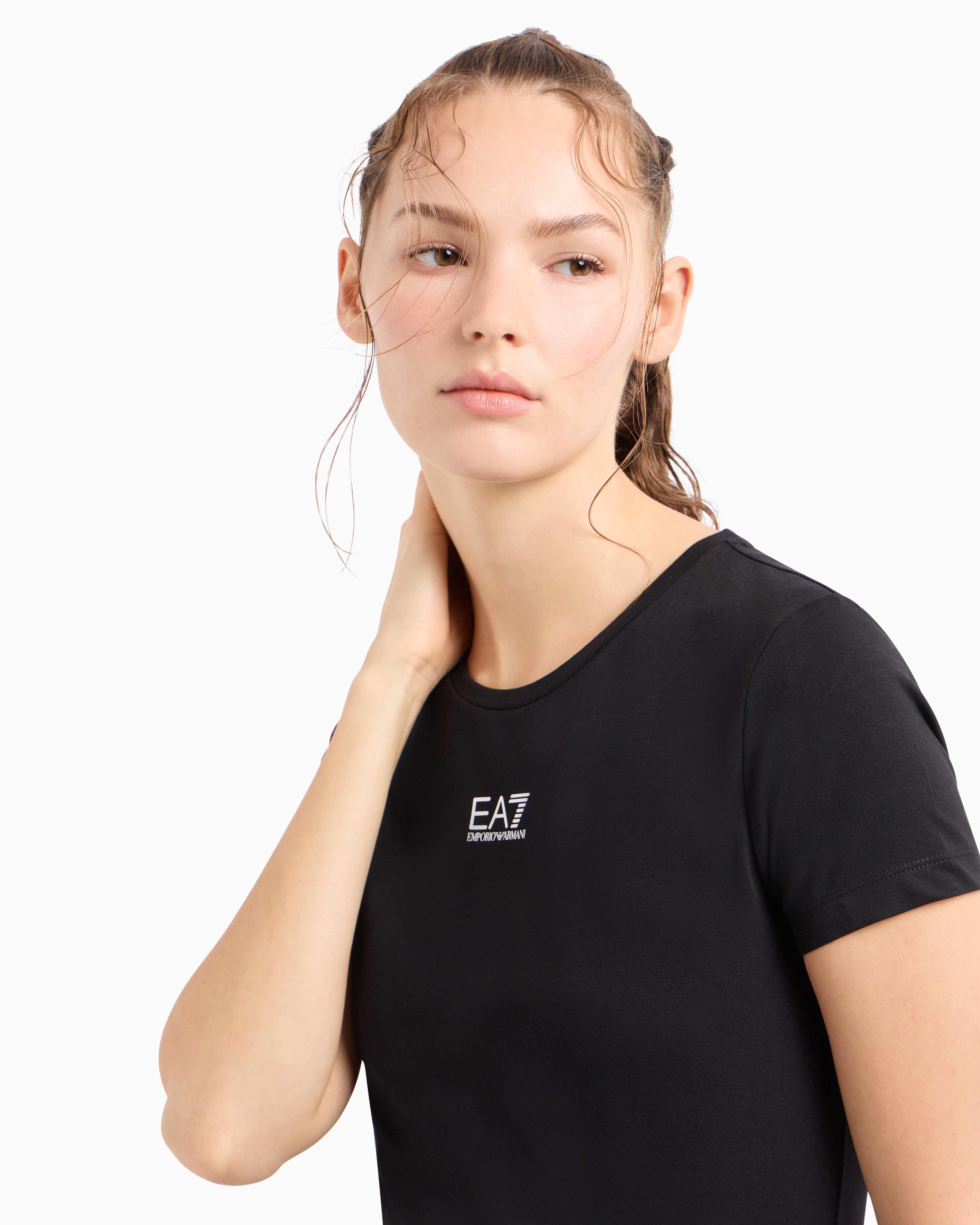 Shop Ea7 Logo Series Stretch Cotton And Modal T-shirt In Black