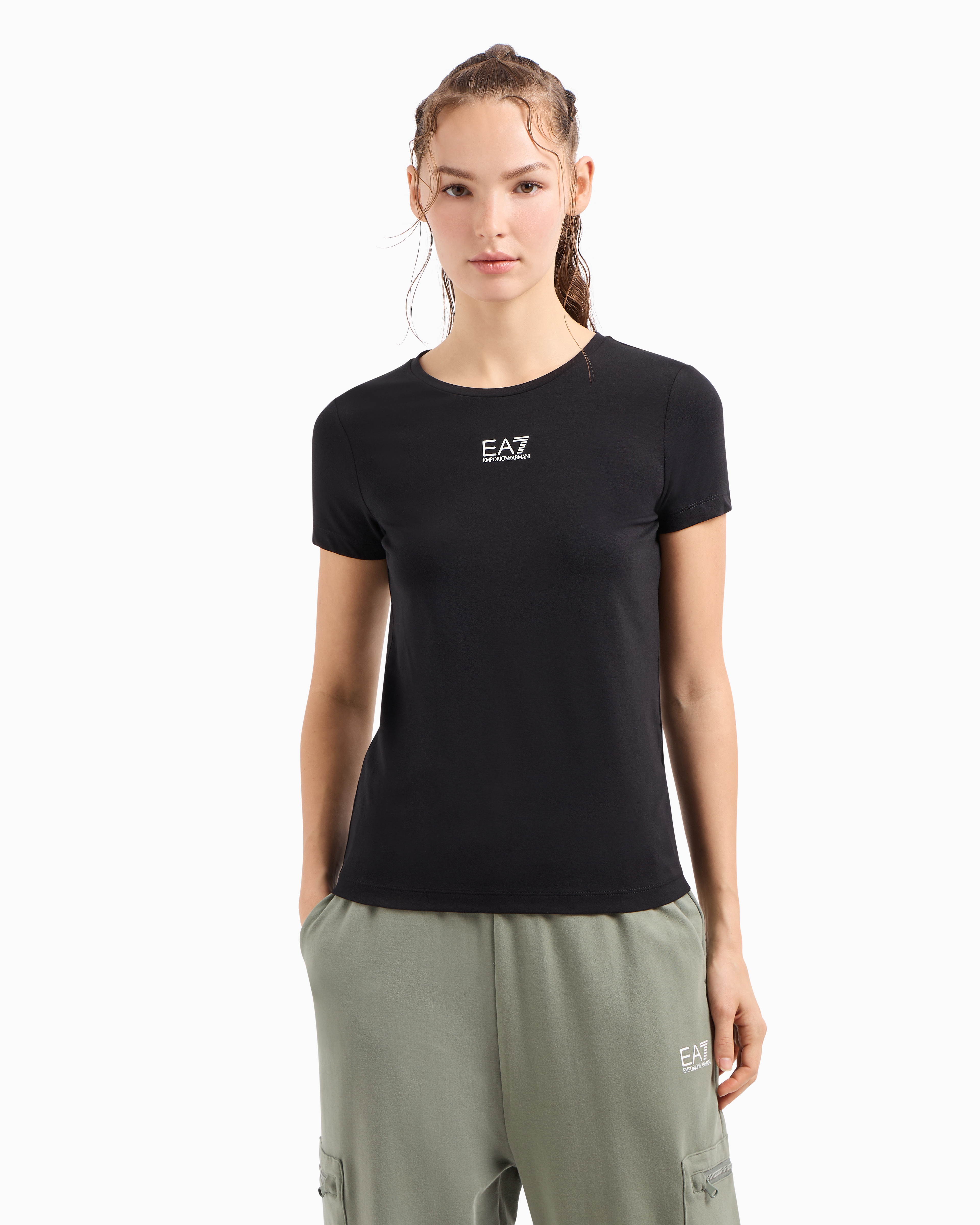 Shop Ea7 Logo Series Stretch Cotton And Modal T-shirt In Black