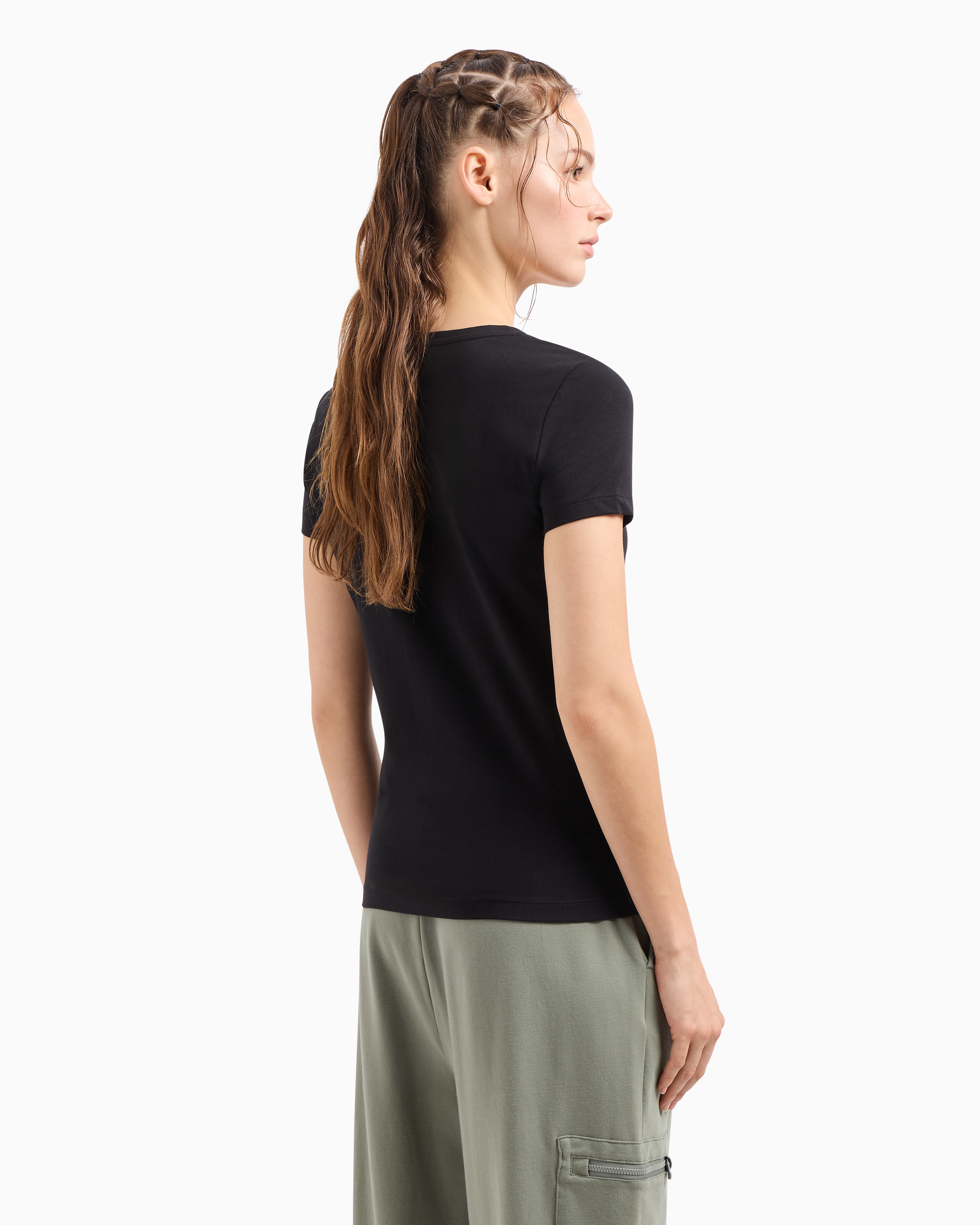 Shop Ea7 Logo Series Stretch Cotton And Modal T-shirt In Black