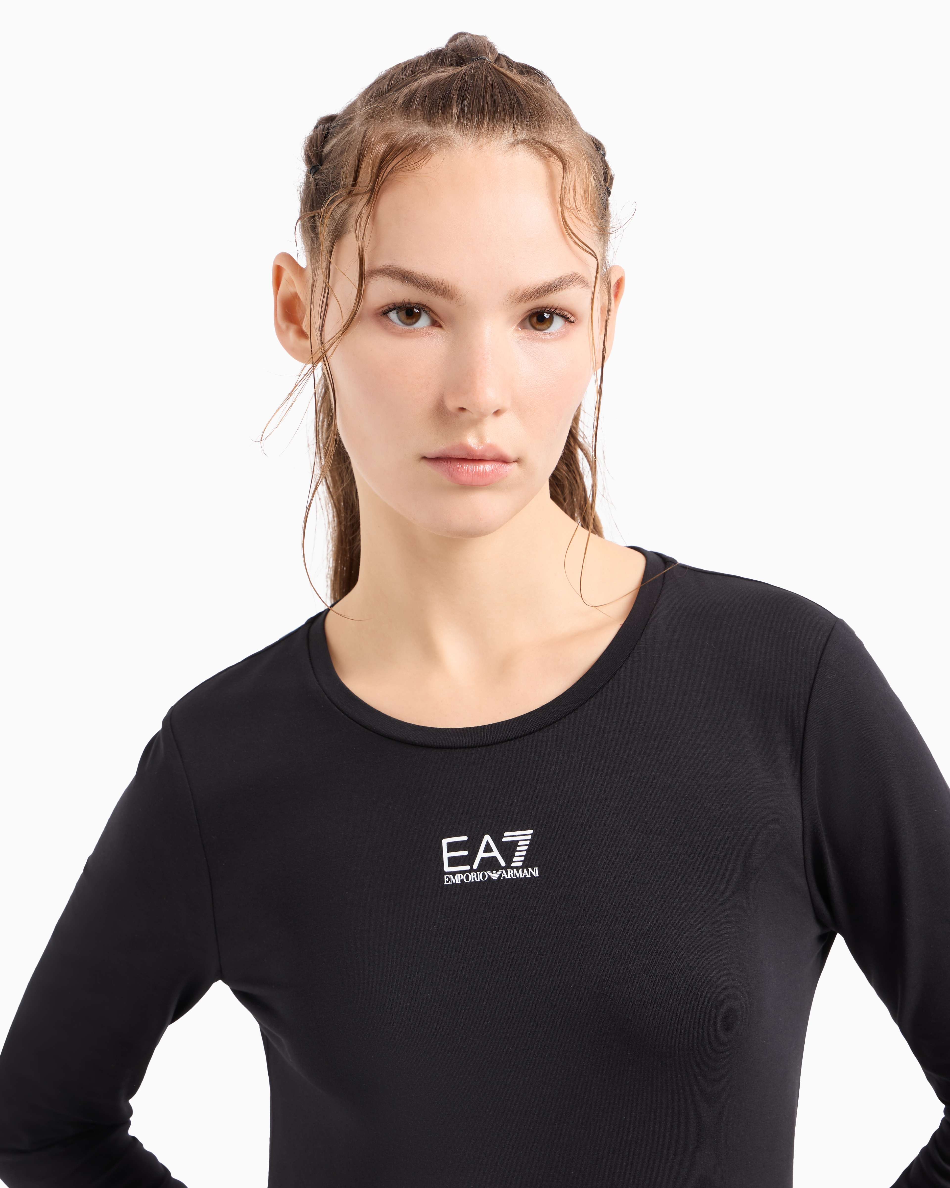 Shop Ea7 Logo Series Stretch Cotton And Modal T-shirt In Black