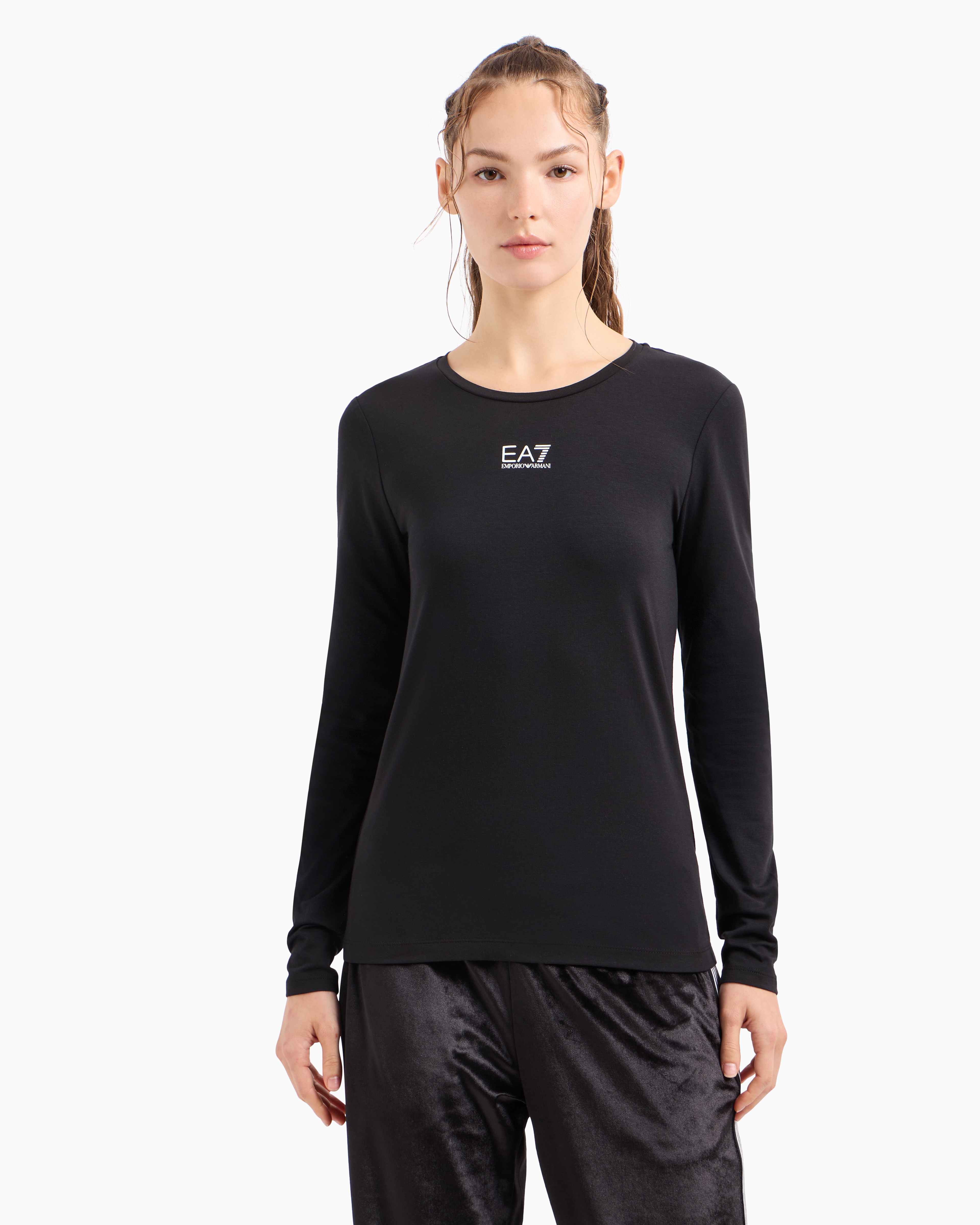 Shop Ea7 Logo Series Stretch Cotton And Modal T-shirt In Black