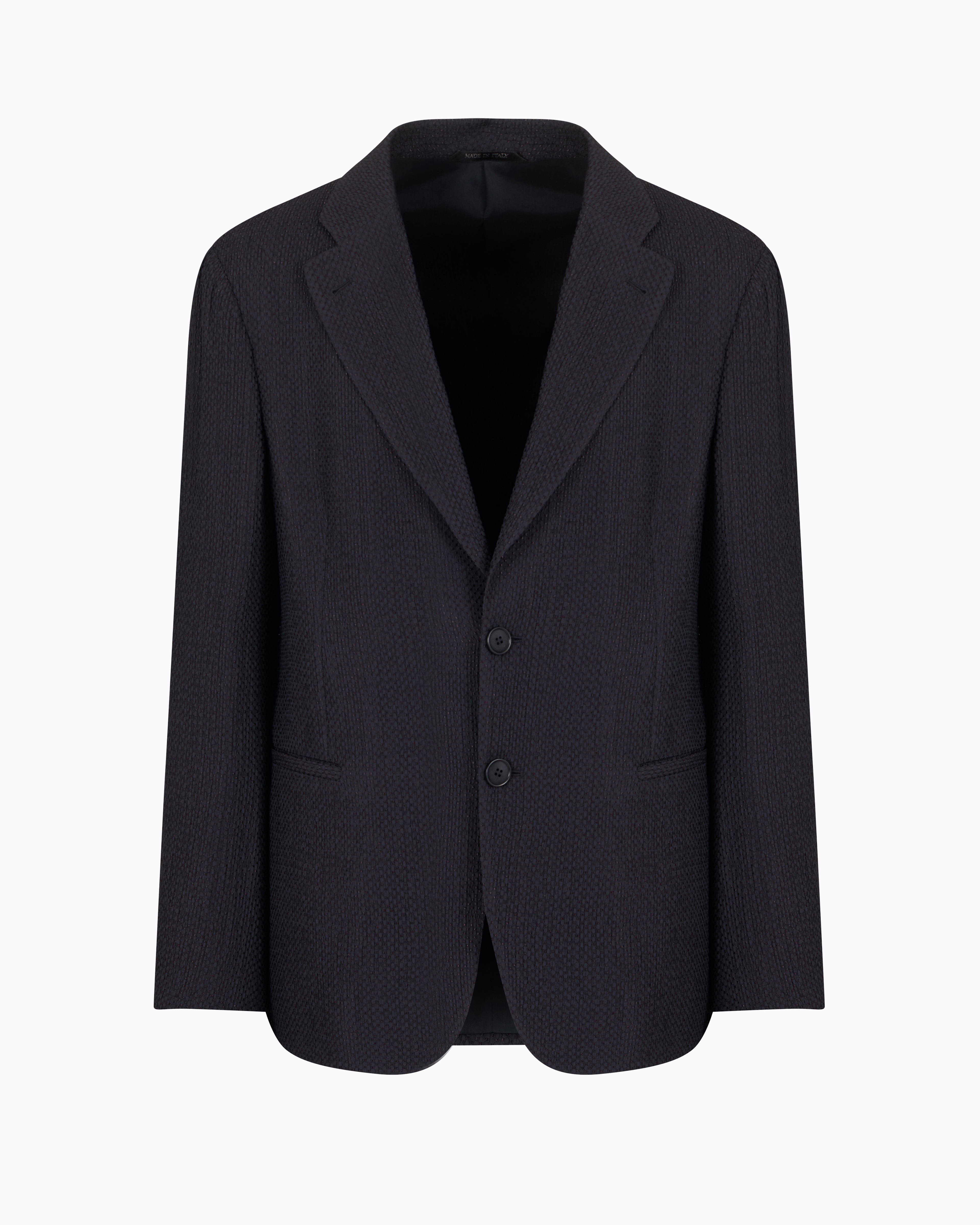 Giorgio Armani Official Store Single-breasted Jacket In A Mesh-effect Cupro Blend In Bleu