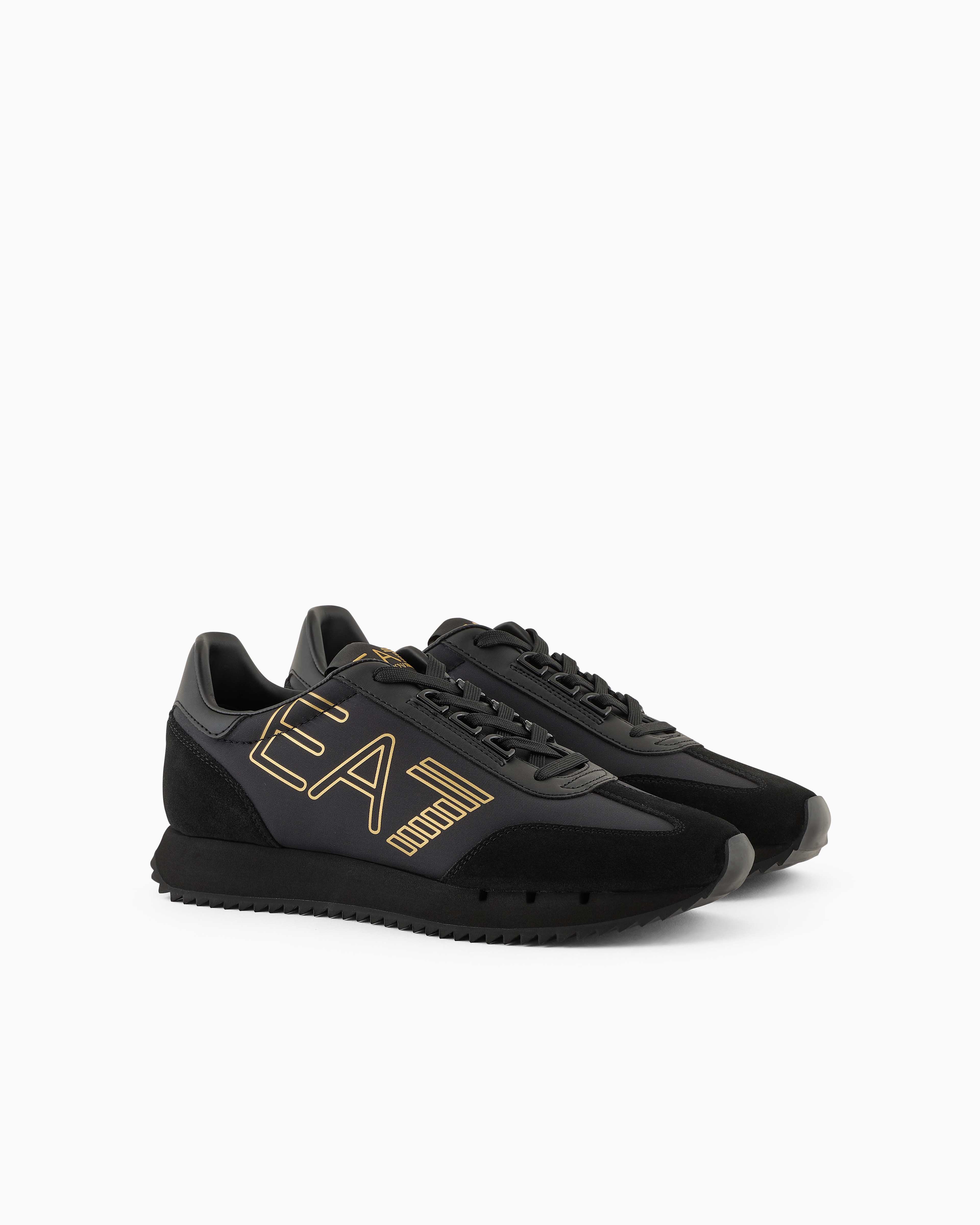 Ea7 Official Store Sneakers Noires Et Blanches Vintage In Two-tone