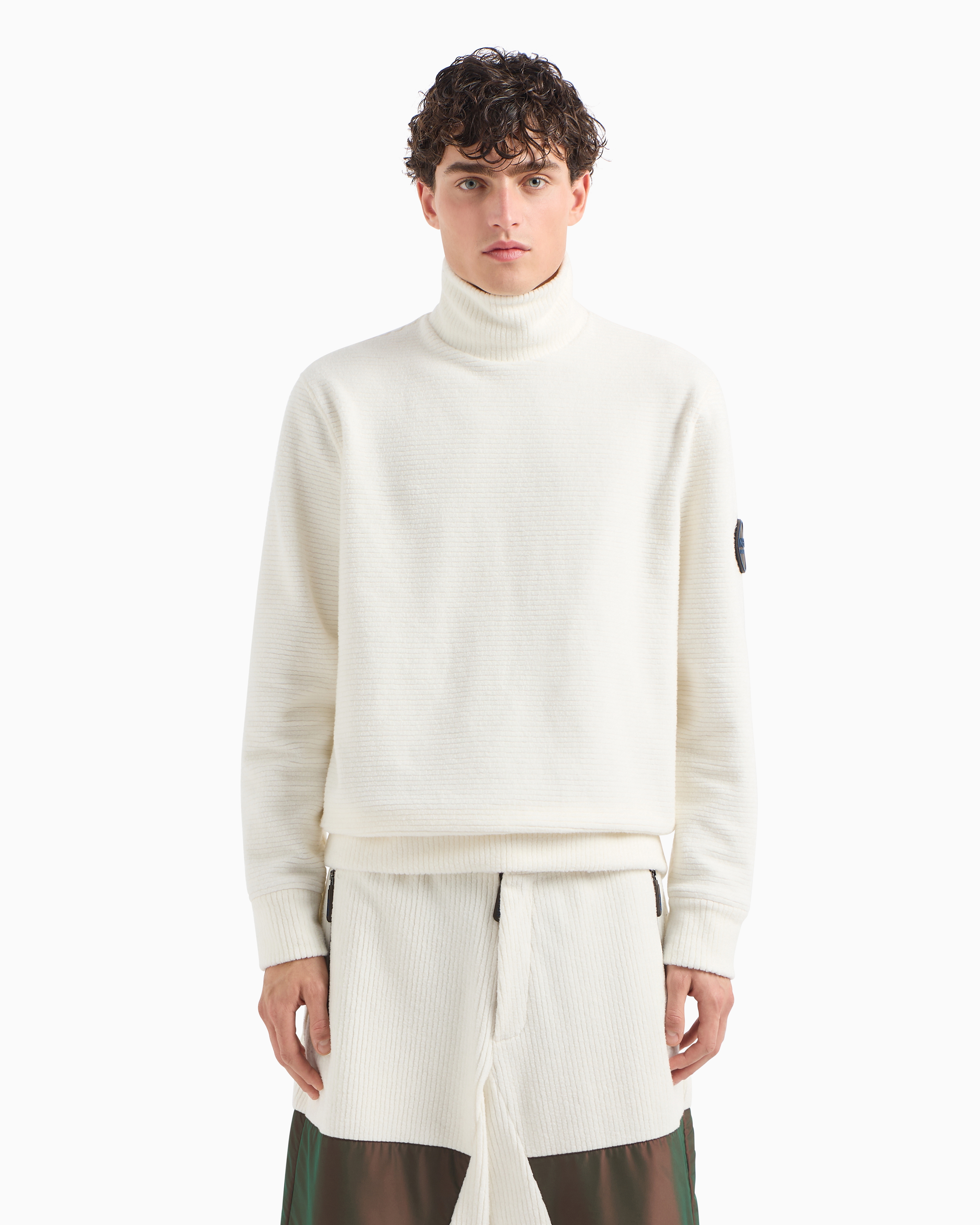 Shop Giorgio Armani Neve Ribbed Cotton And Cashmere Mock-neck Jumper In White