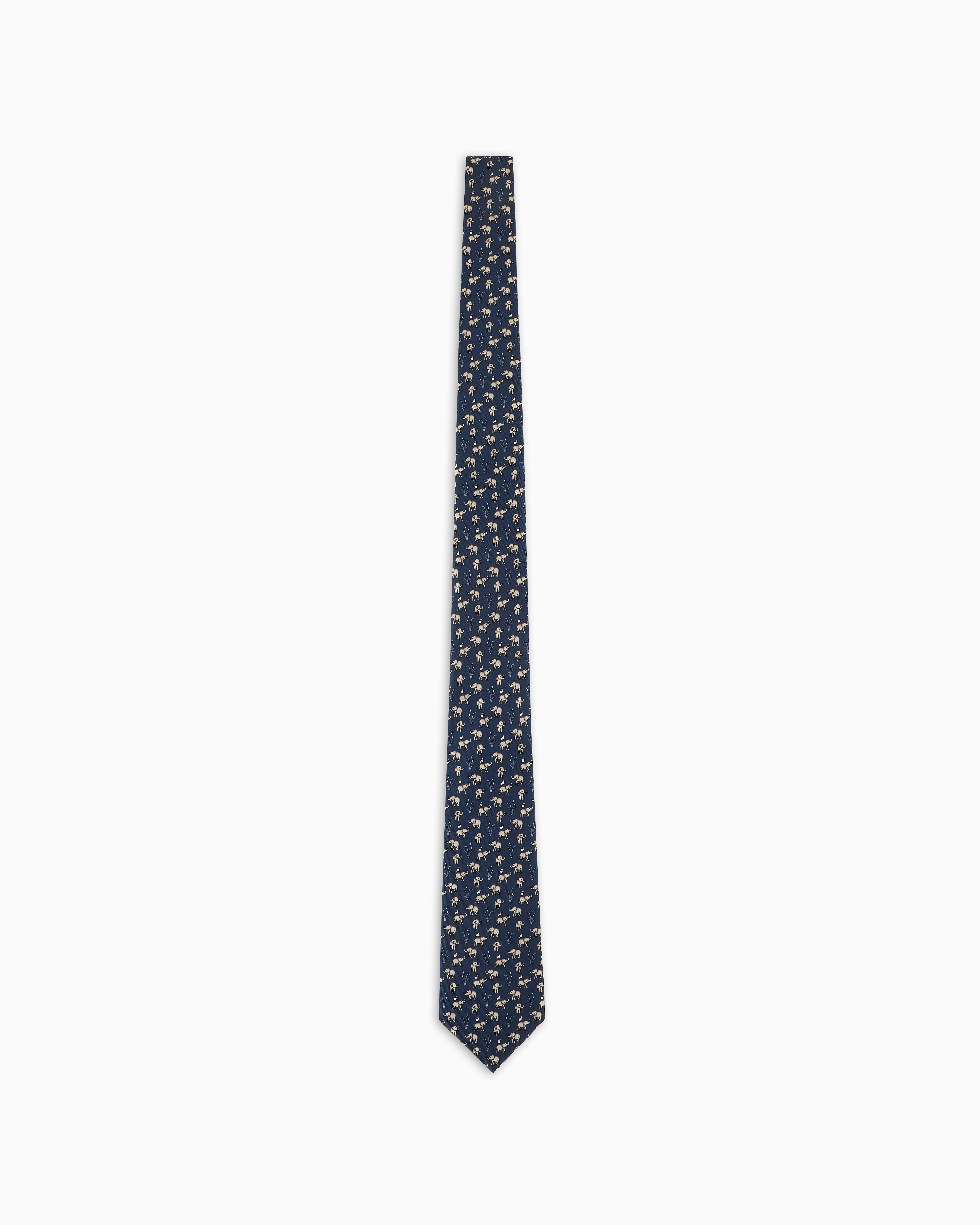 Giorgio Armani Official Store Asv Silk Tie With Elephant Print In Midnight Blue