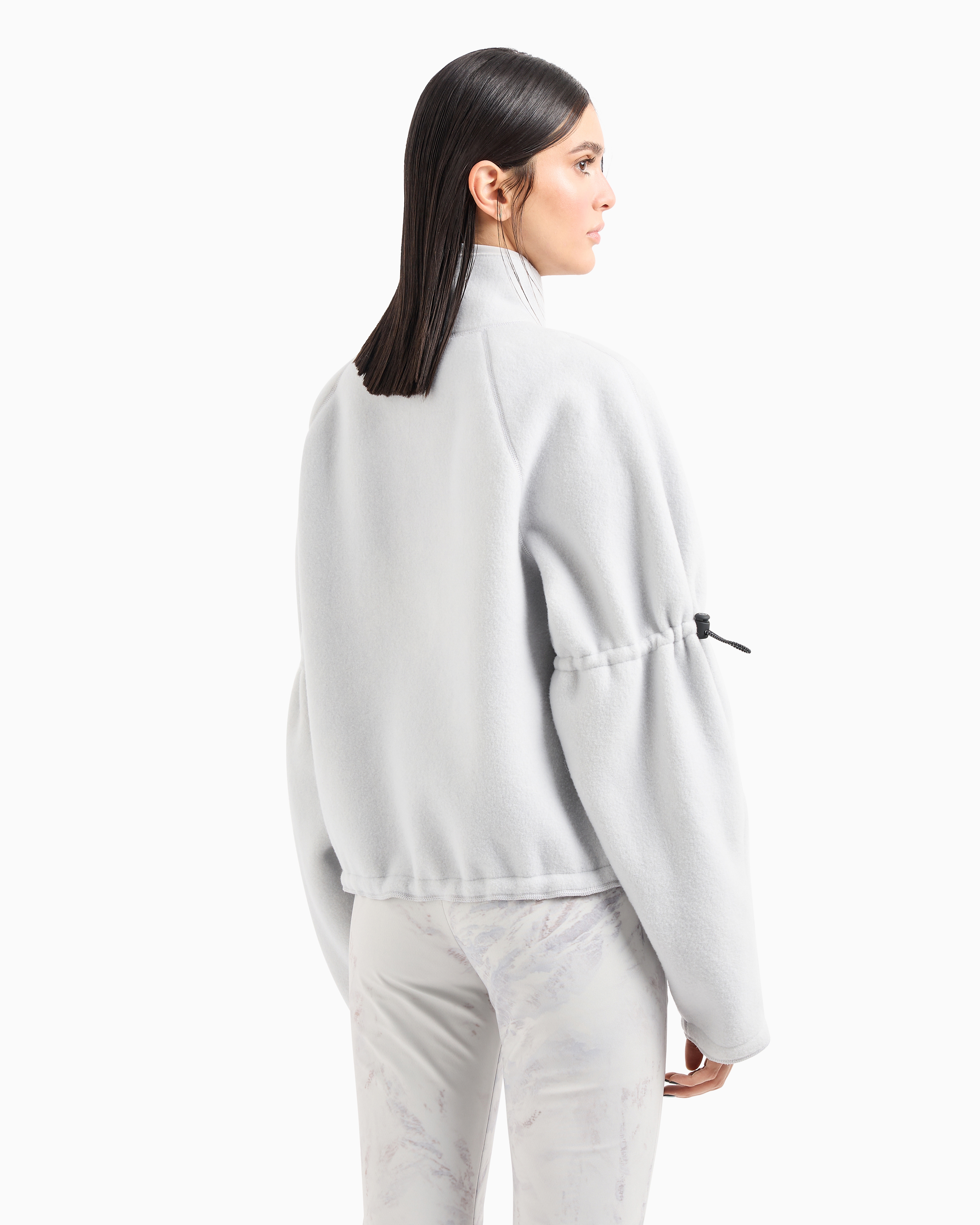 Giorgio Armani Neve Mock-neck Sweatshirt In Fleece-effect Jersey Made Of Virgin Wool And Cashmere In White