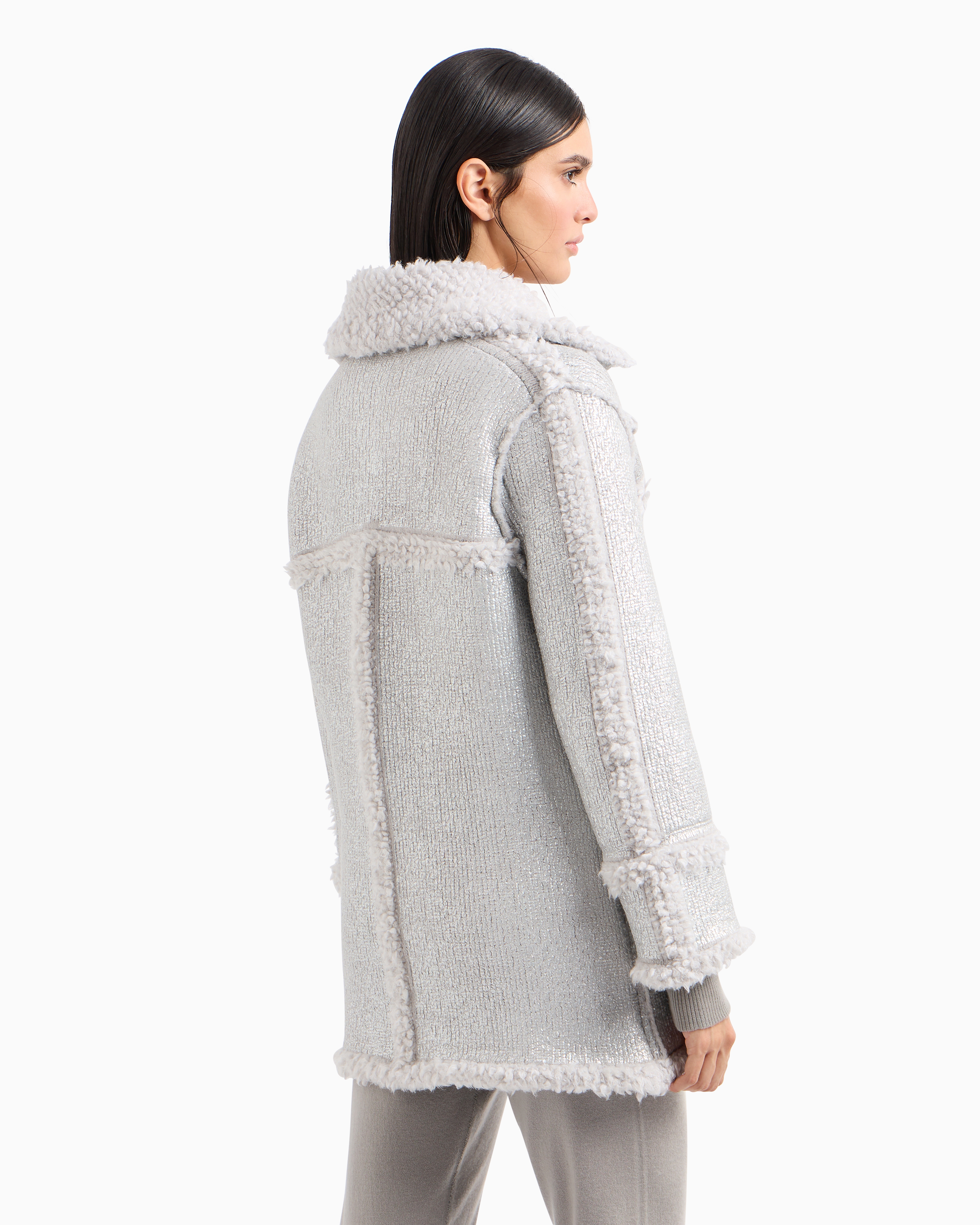 Giorgio Armani Neve Pea Coat In A Laminated Cashmere, Alpaca And Silk Blend In Silver