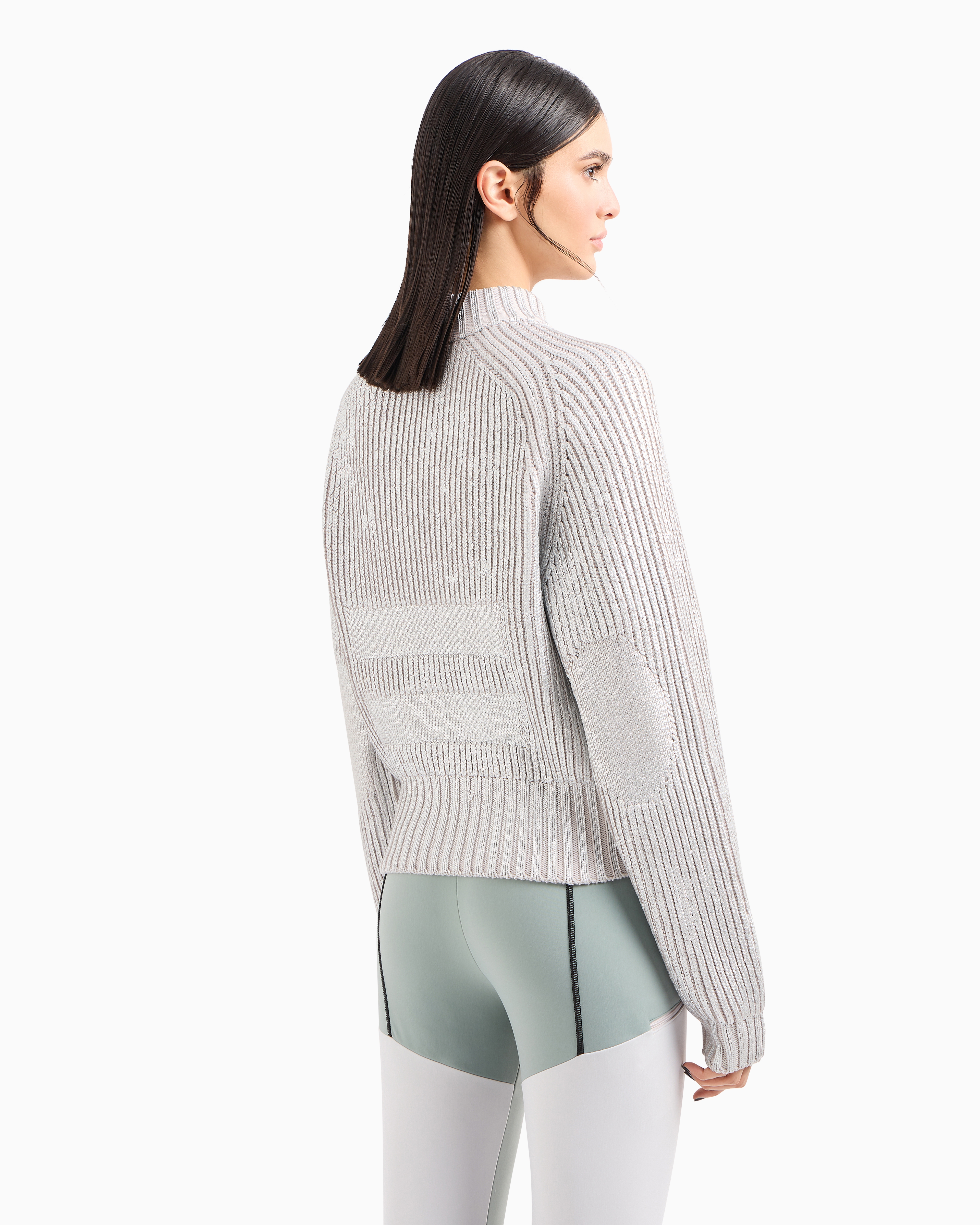 Giorgio Armani Neve Mock-neck Jumper In Metallic-effect Virgin Wool In Grey