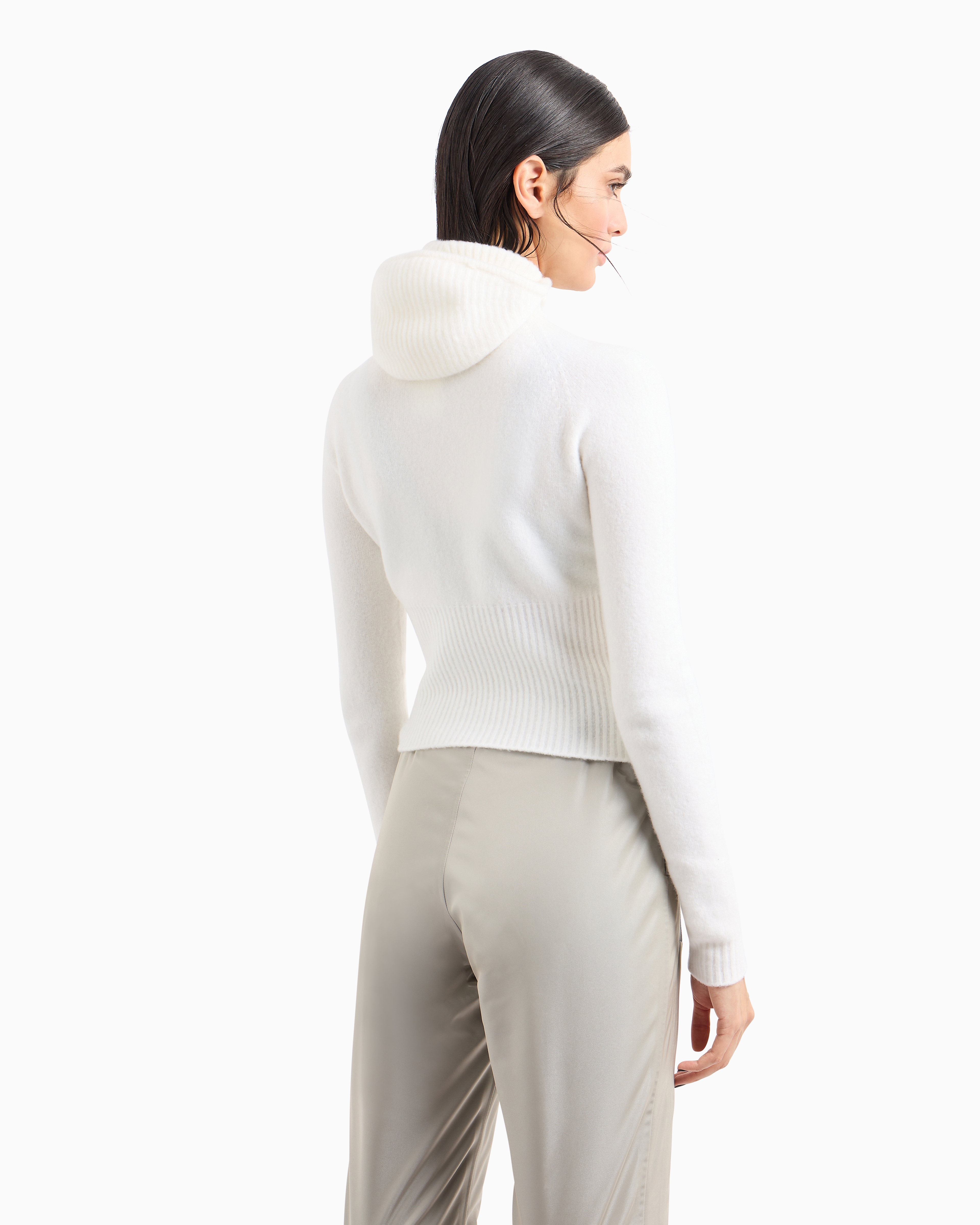 Giorgio Armani Neve Hooded Jumper In A Blend Of Cashmere And Virgin Wool In White
