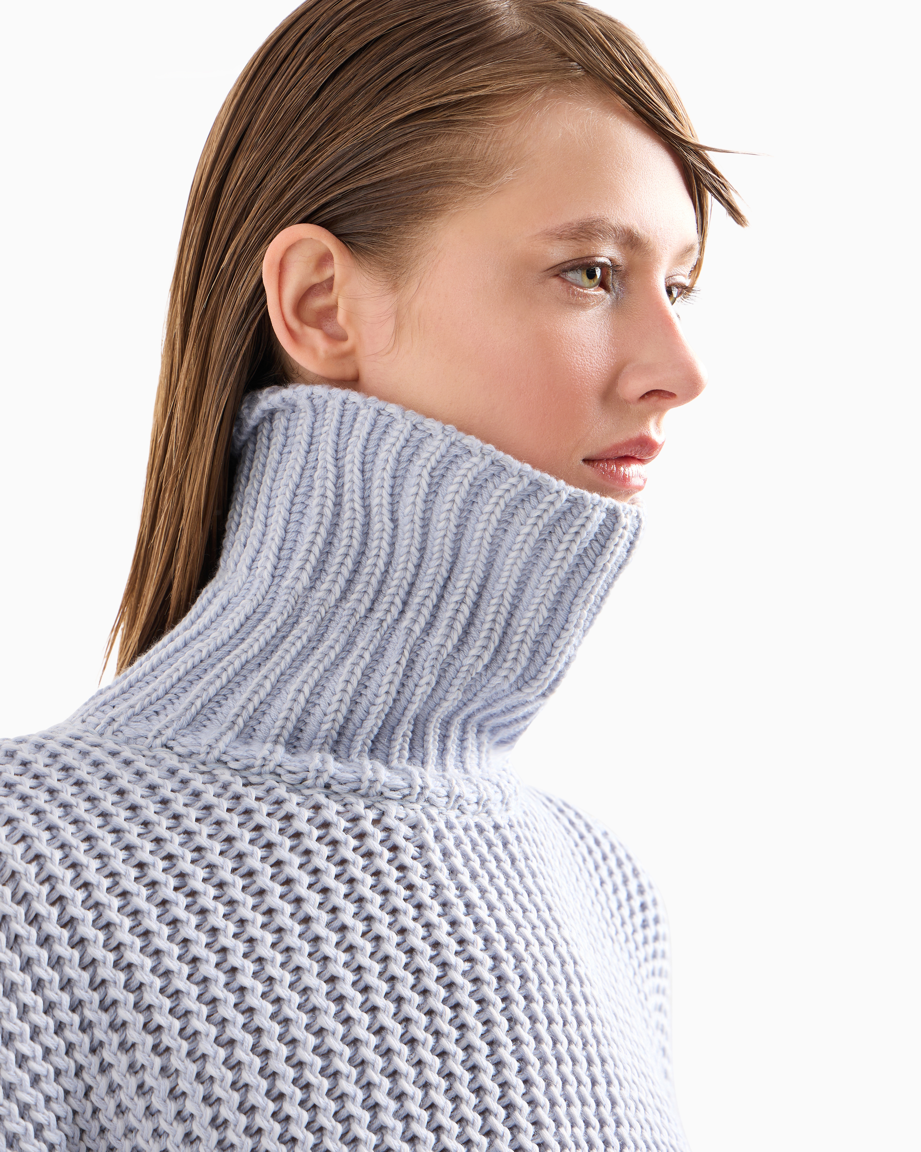 Giorgio Armani Neve Oversized Mock-neck Jumper In A Blend Of Cashmere And Virgin Wool In Light Blue