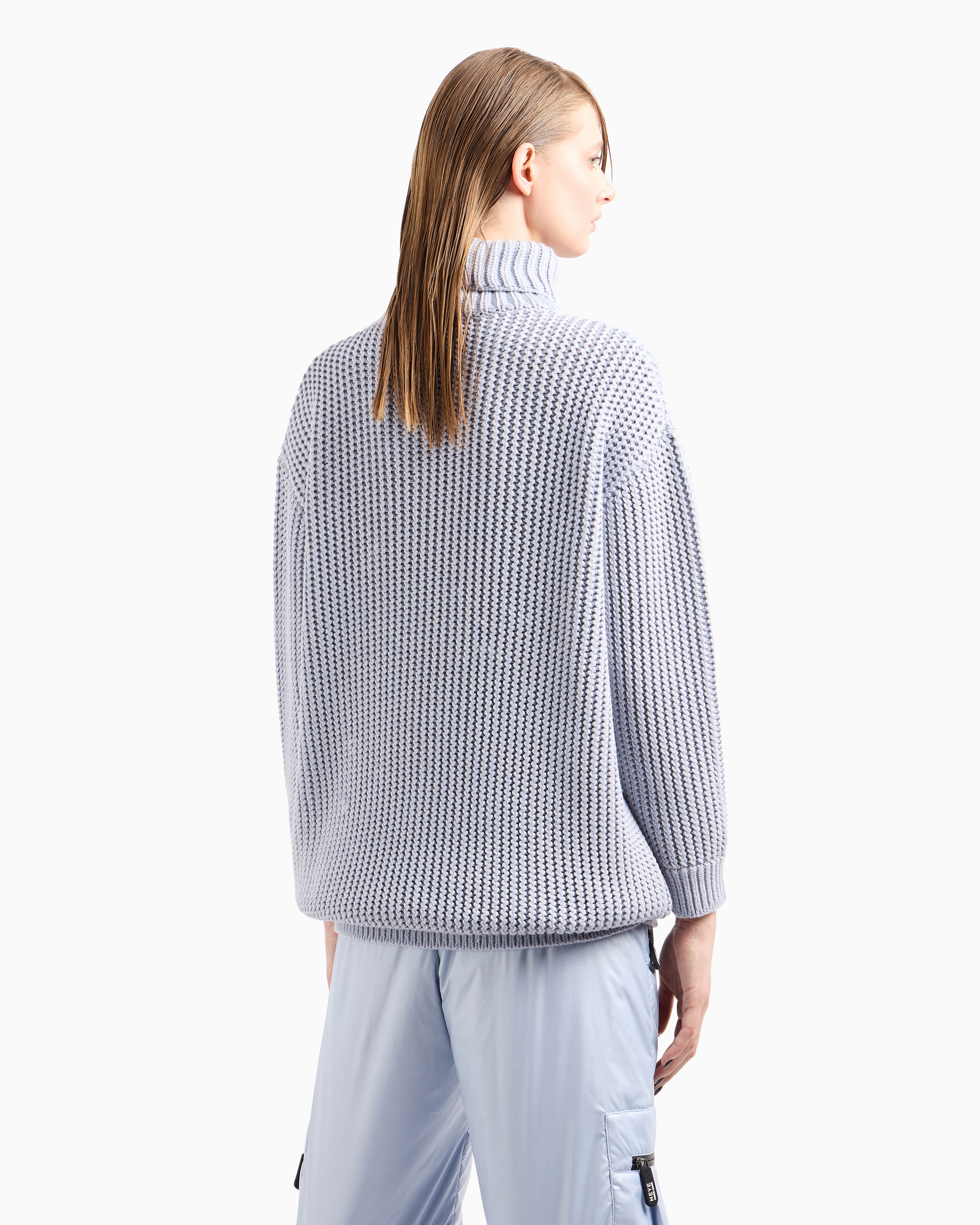 Giorgio Armani Neve Oversized Mock-neck Jumper In A Blend Of Cashmere And Virgin Wool In Light Blue