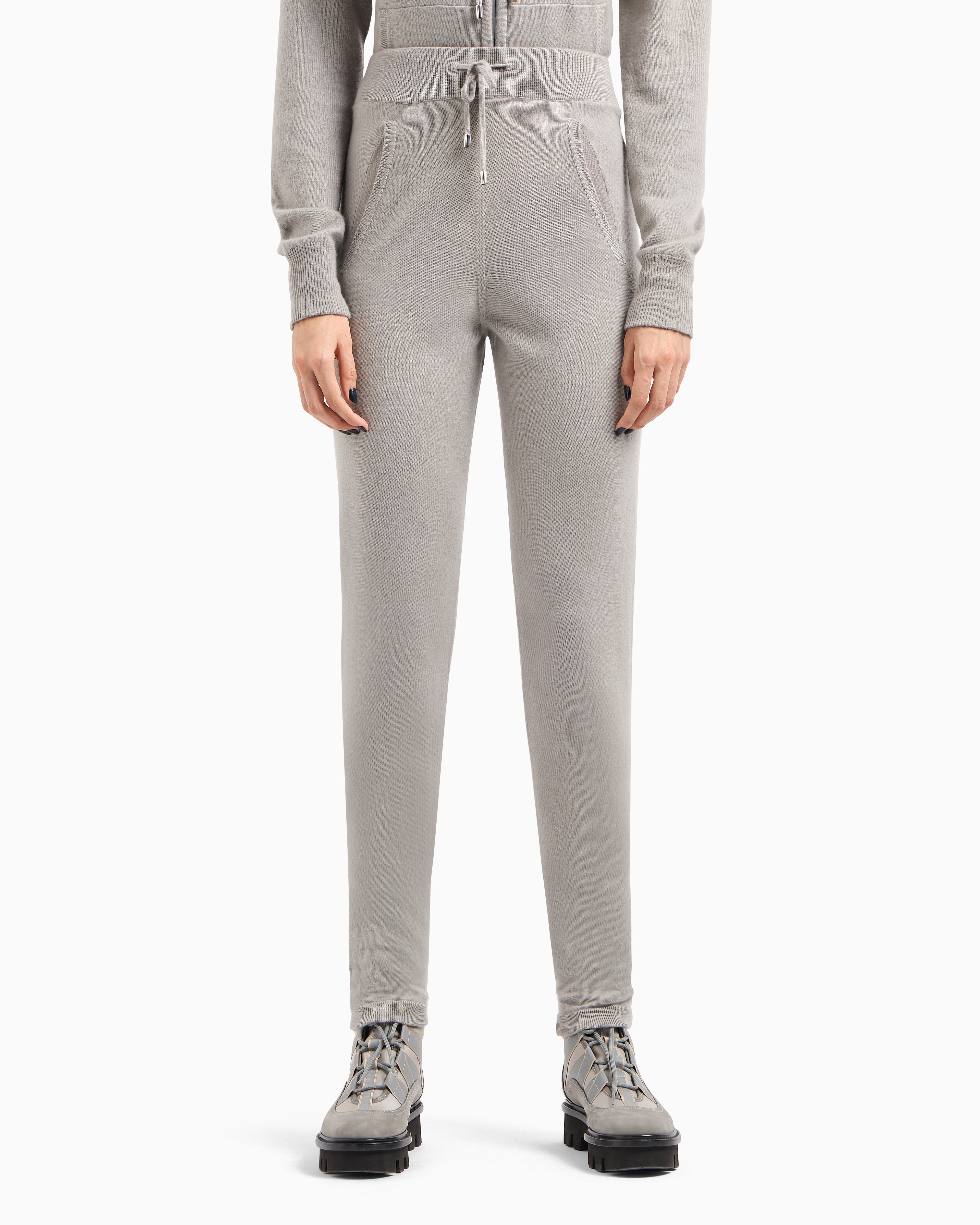 Giorgio Armani Neve Cashmere Interlock Trousers In Beige