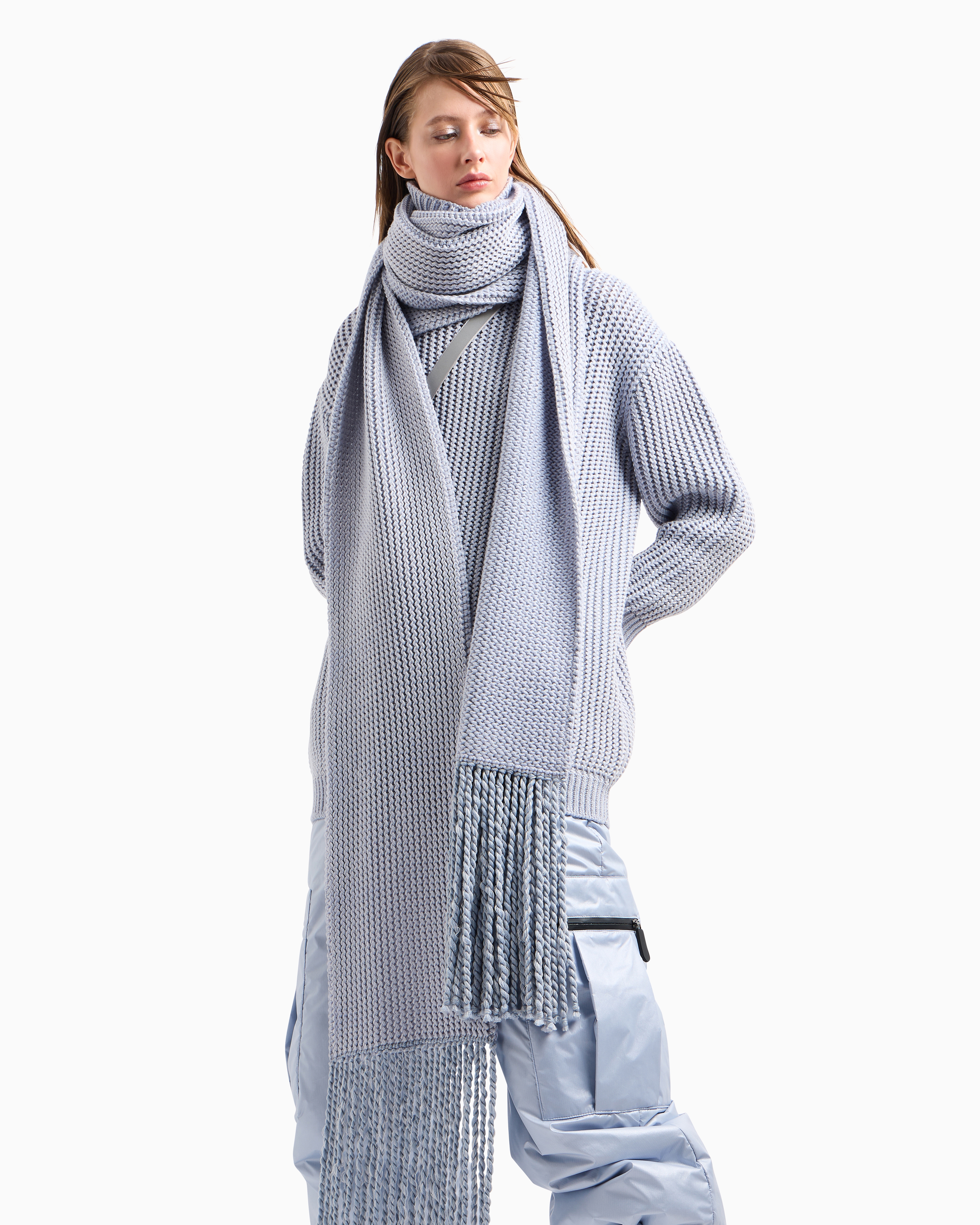 Shop Giorgio Armani Neve Scarf In Wool And Cashmere In Light_blue