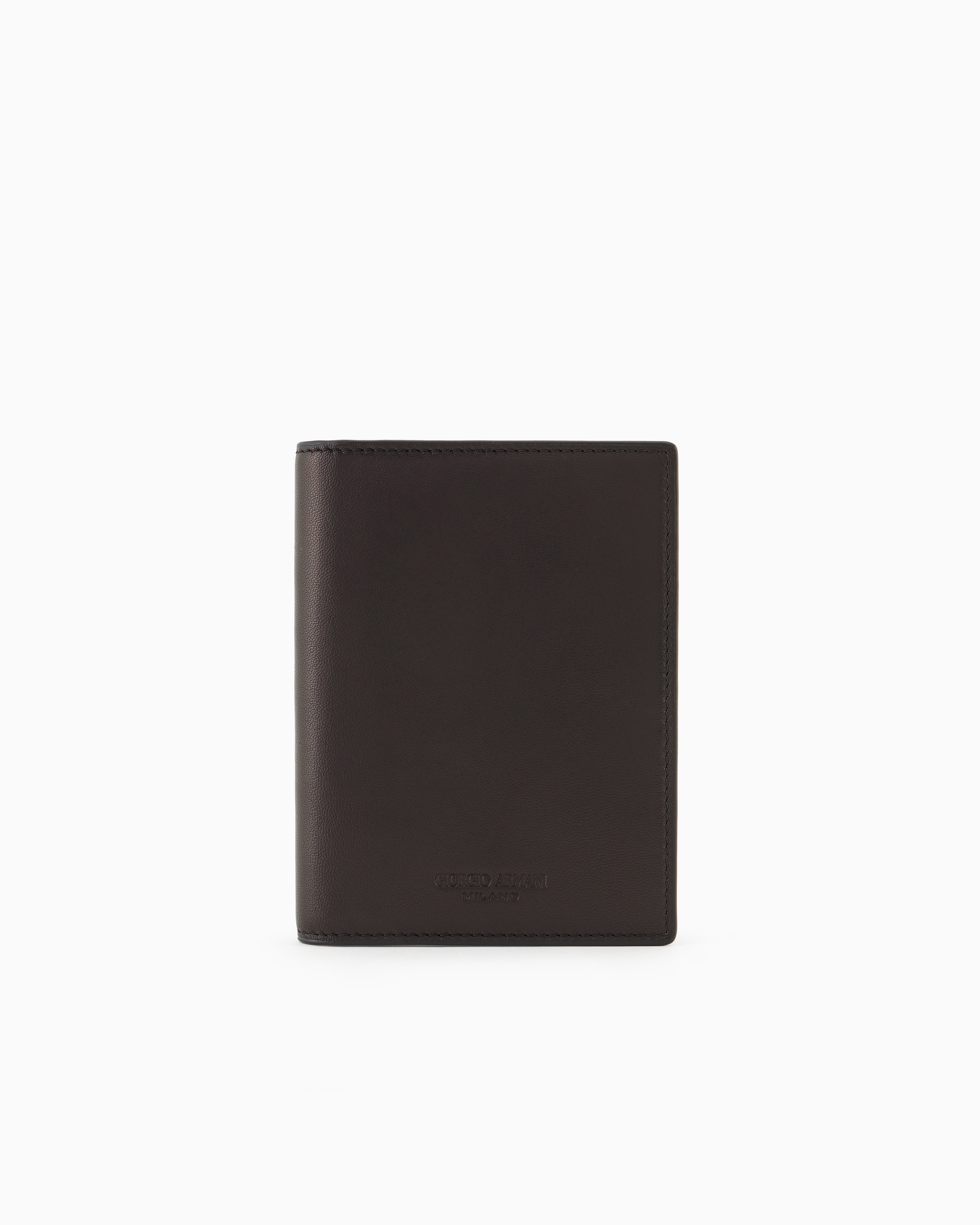 Giorgio Armani Official Store Nappa Leather Bifold Passport Holder In Noir