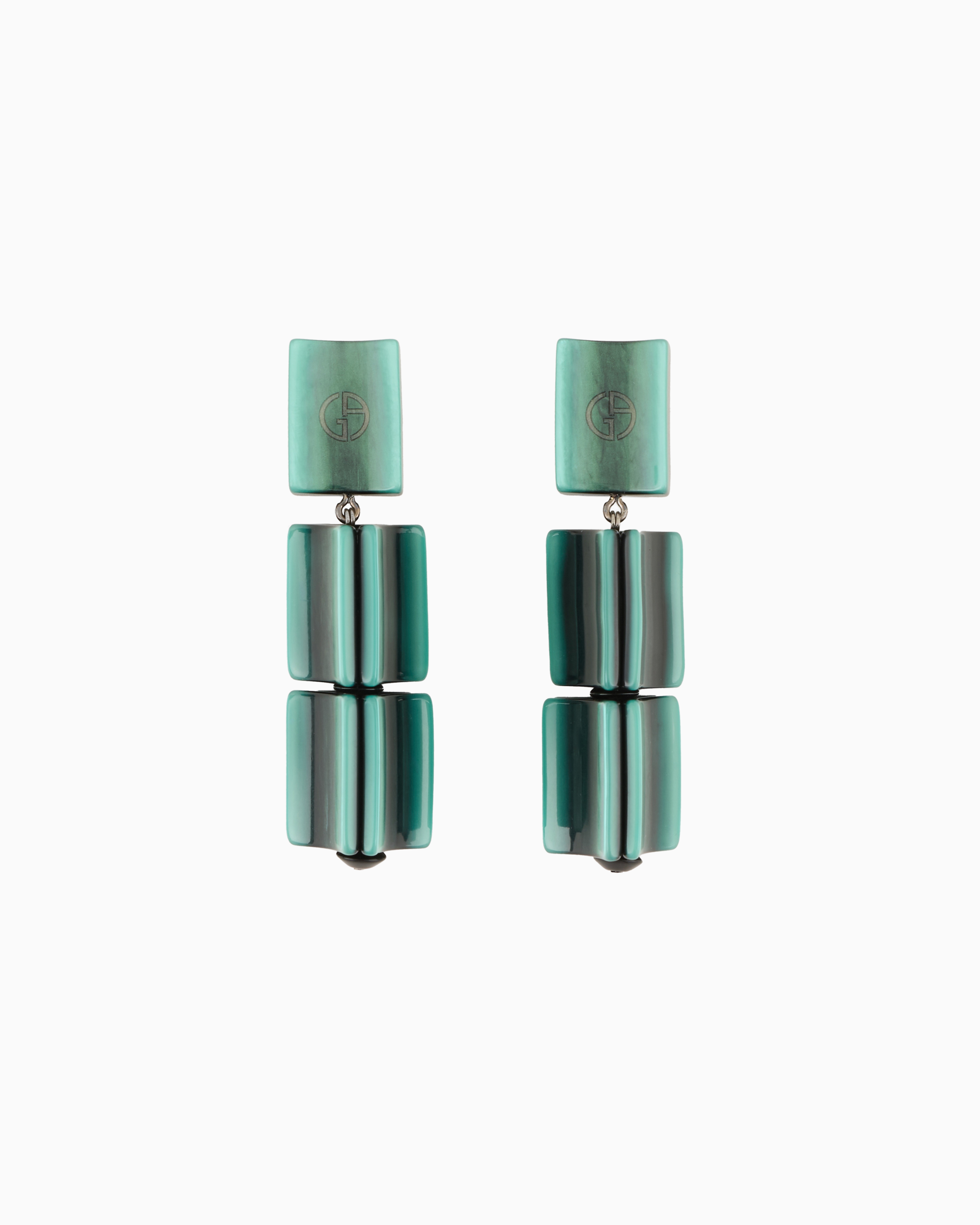 Giorgio Armani Official Store Resin Clip-on Pedant Earrings In Verde Scuro 1