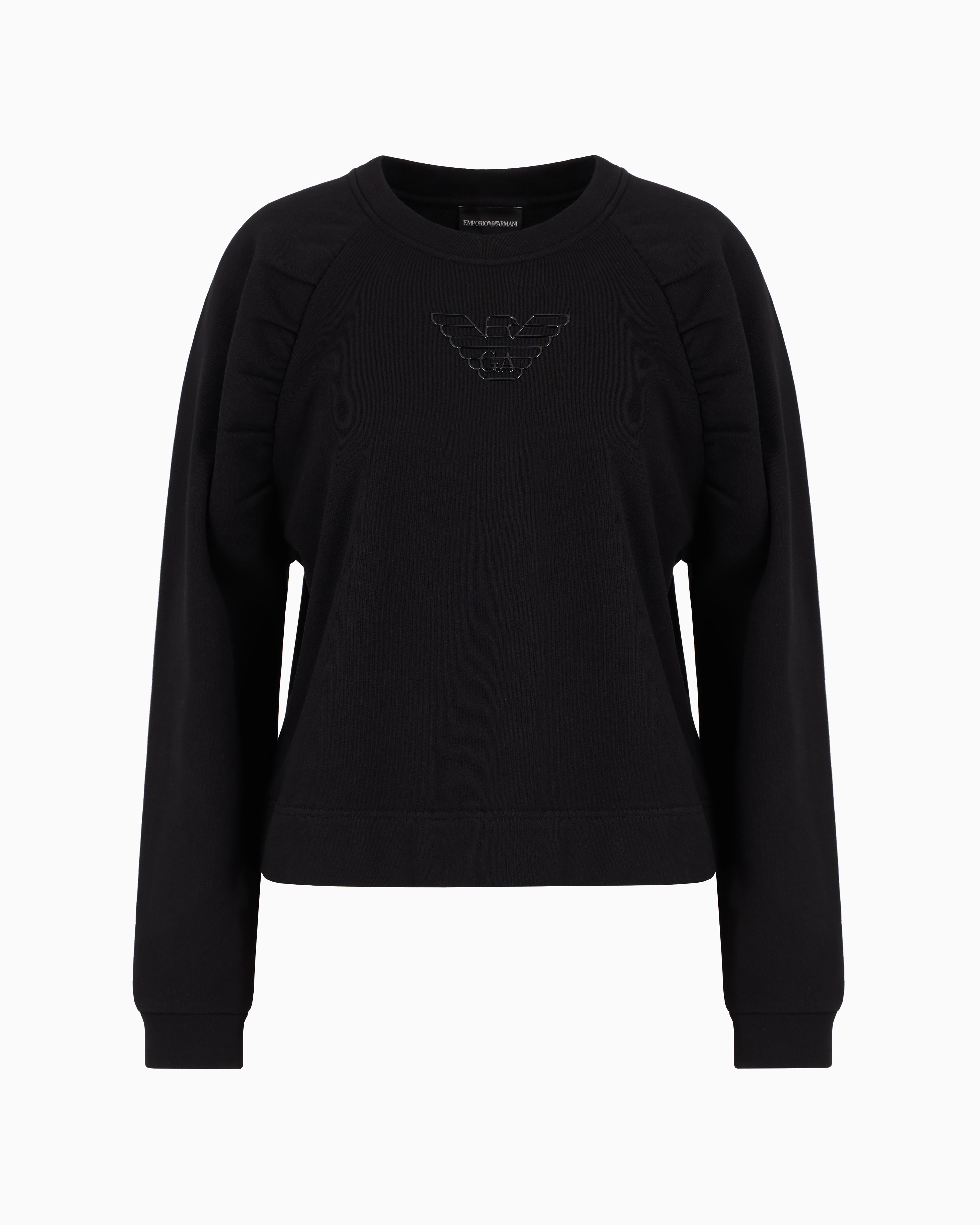 Emporio Armani Official Store Asv Organic French Terry Sweatshirt With Shiny Rubberised Eagle In Black