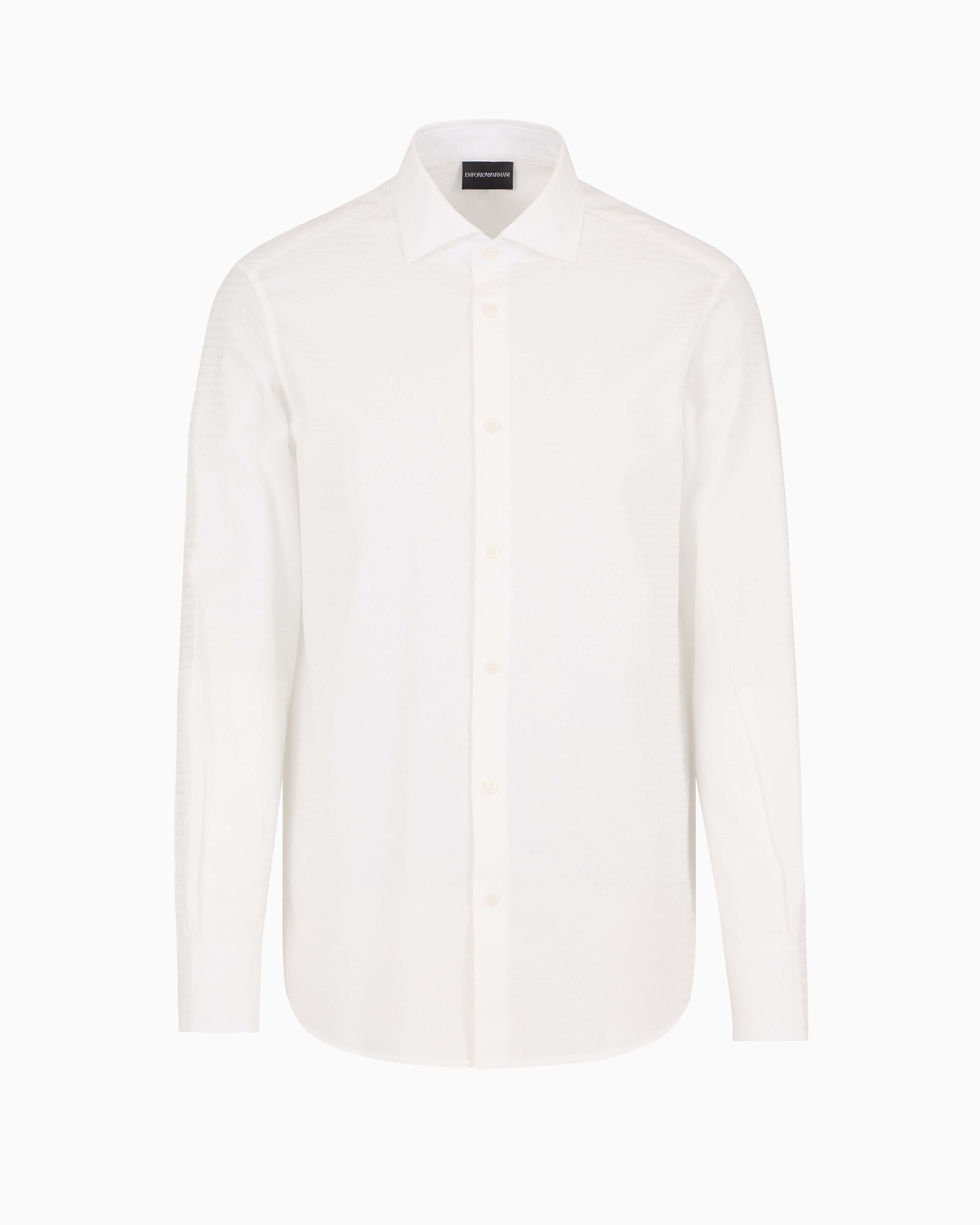 Emporio Armani Official Store Cotton Shirt With All-over Jacquard Logo Lettering In White