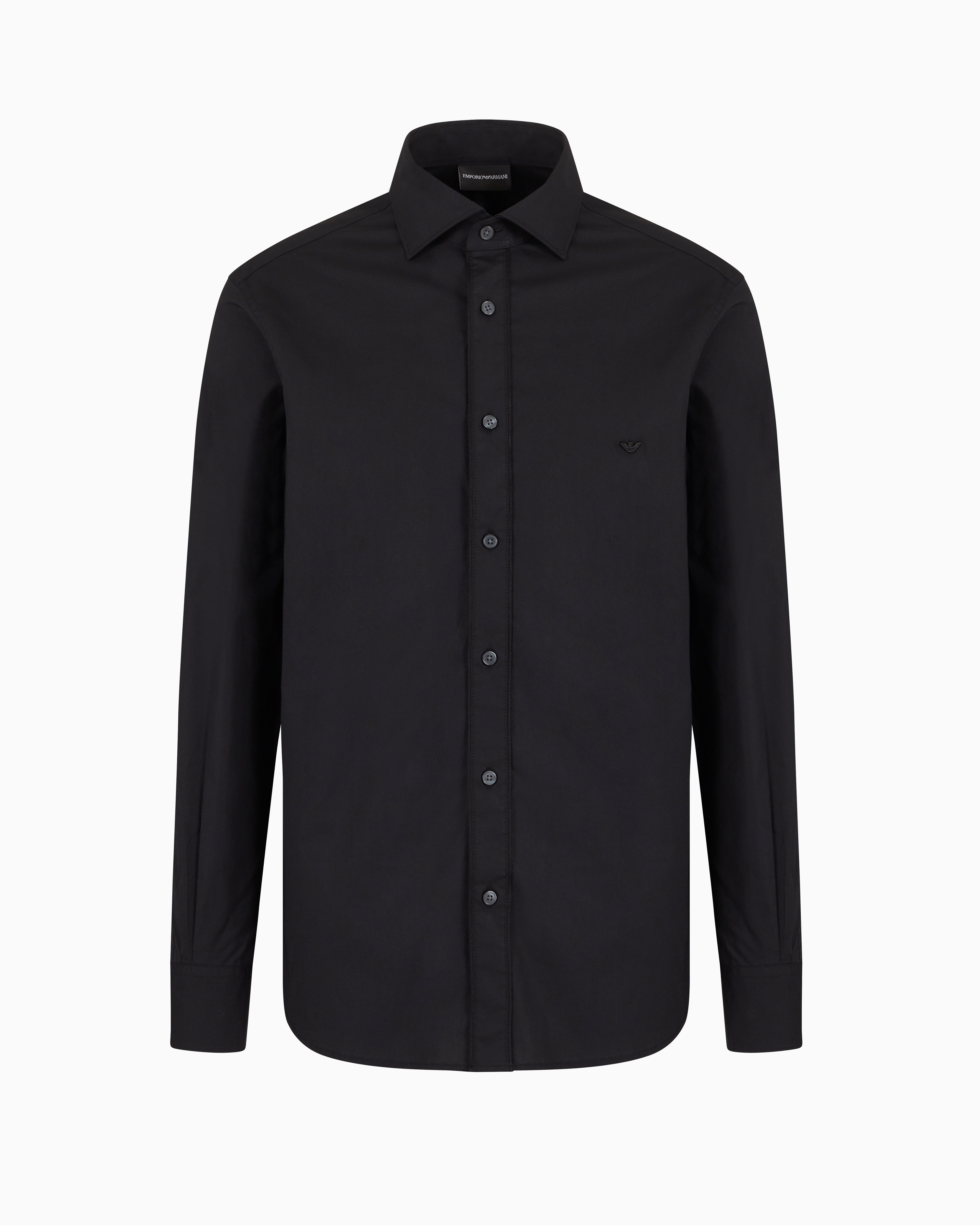 Emporio Armani Logo-embroidered Stretch-cotton Poplin Shirt In Black