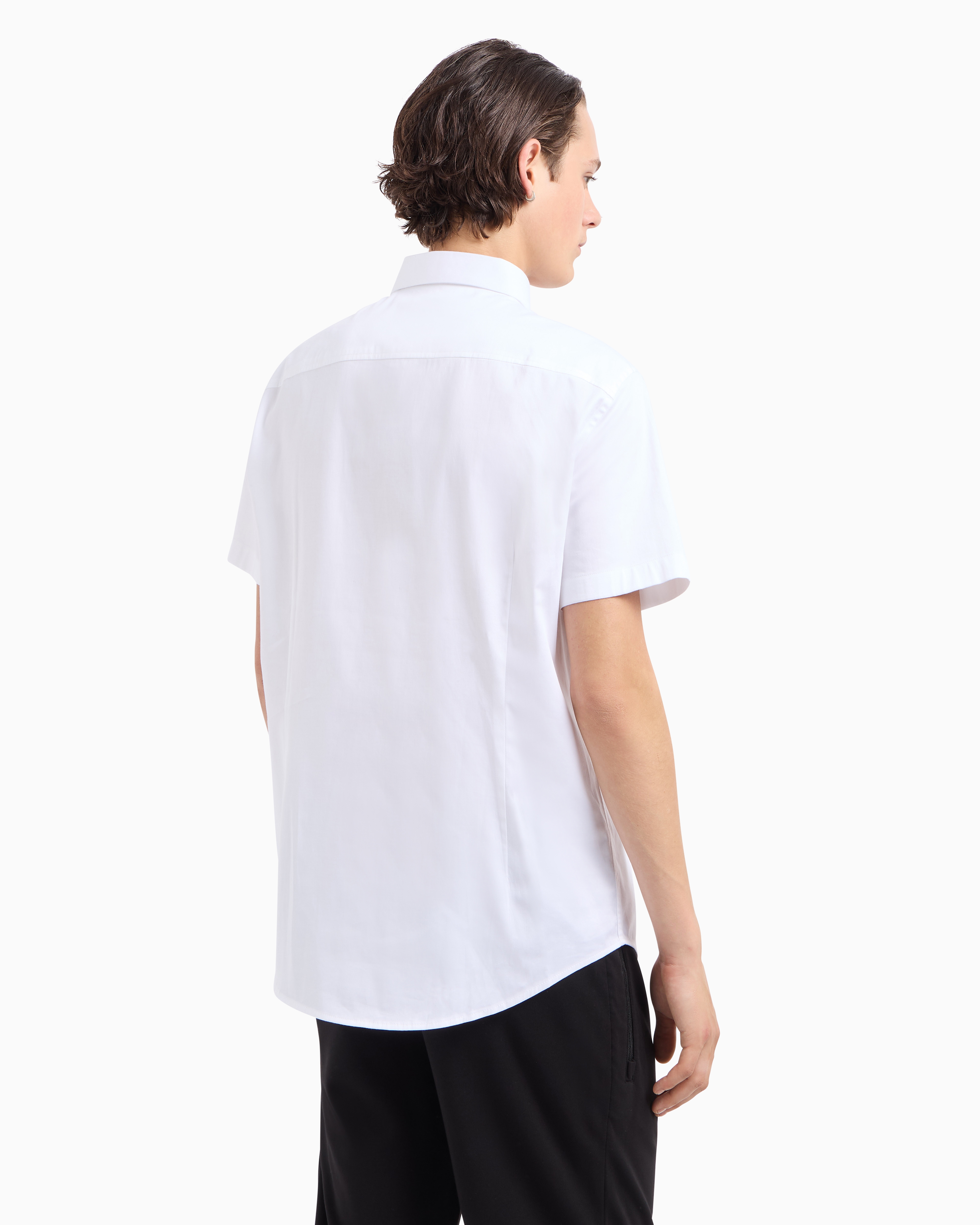 Armani Exchange Slim Fit Short Sleeve Shirt In Stretch Satin In White