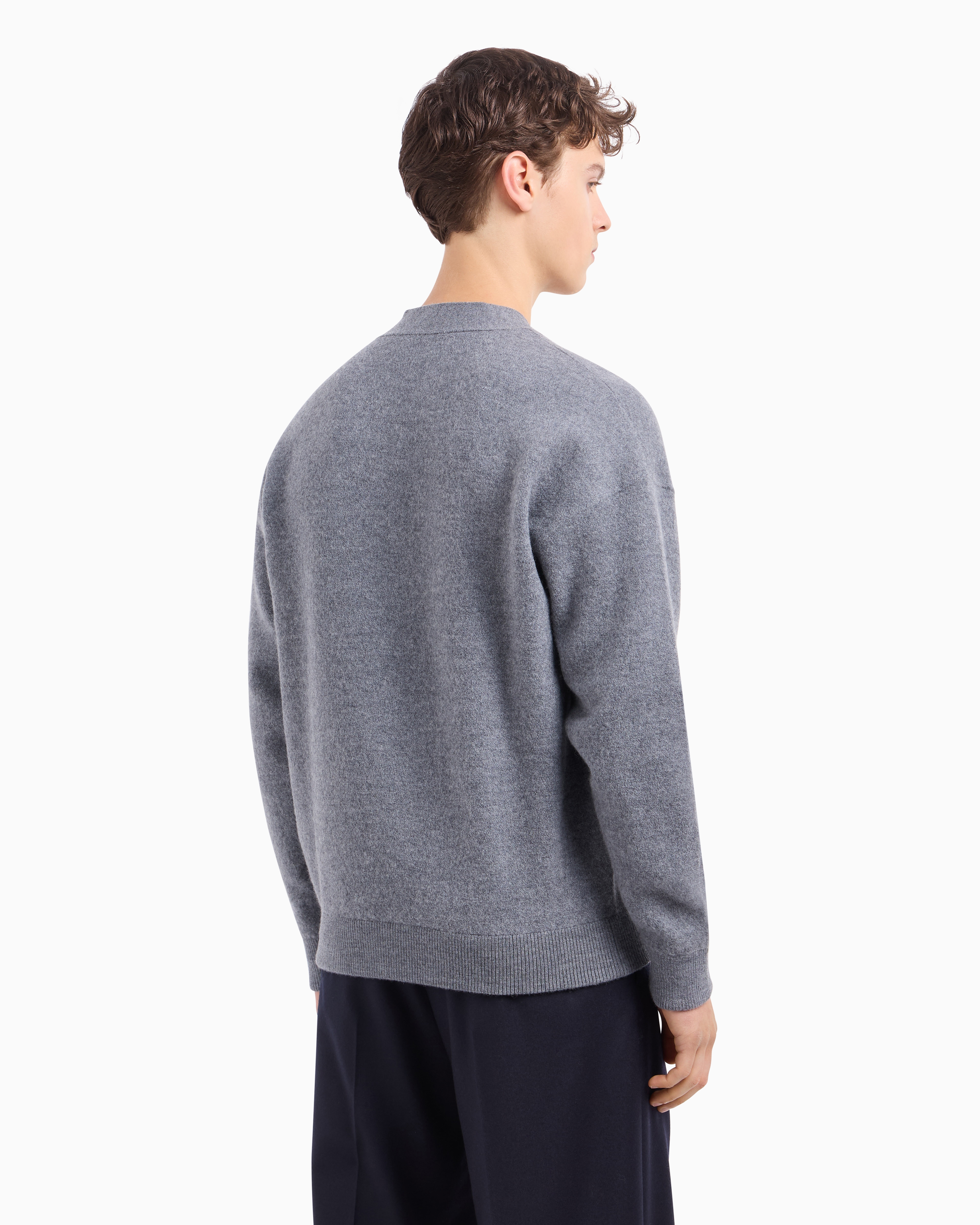 EMPORIO ARMANI V-NECK CARDIGAN MADE OF VIRGIN WOOL WITH A JERSEY-FLEECE EFFECT 