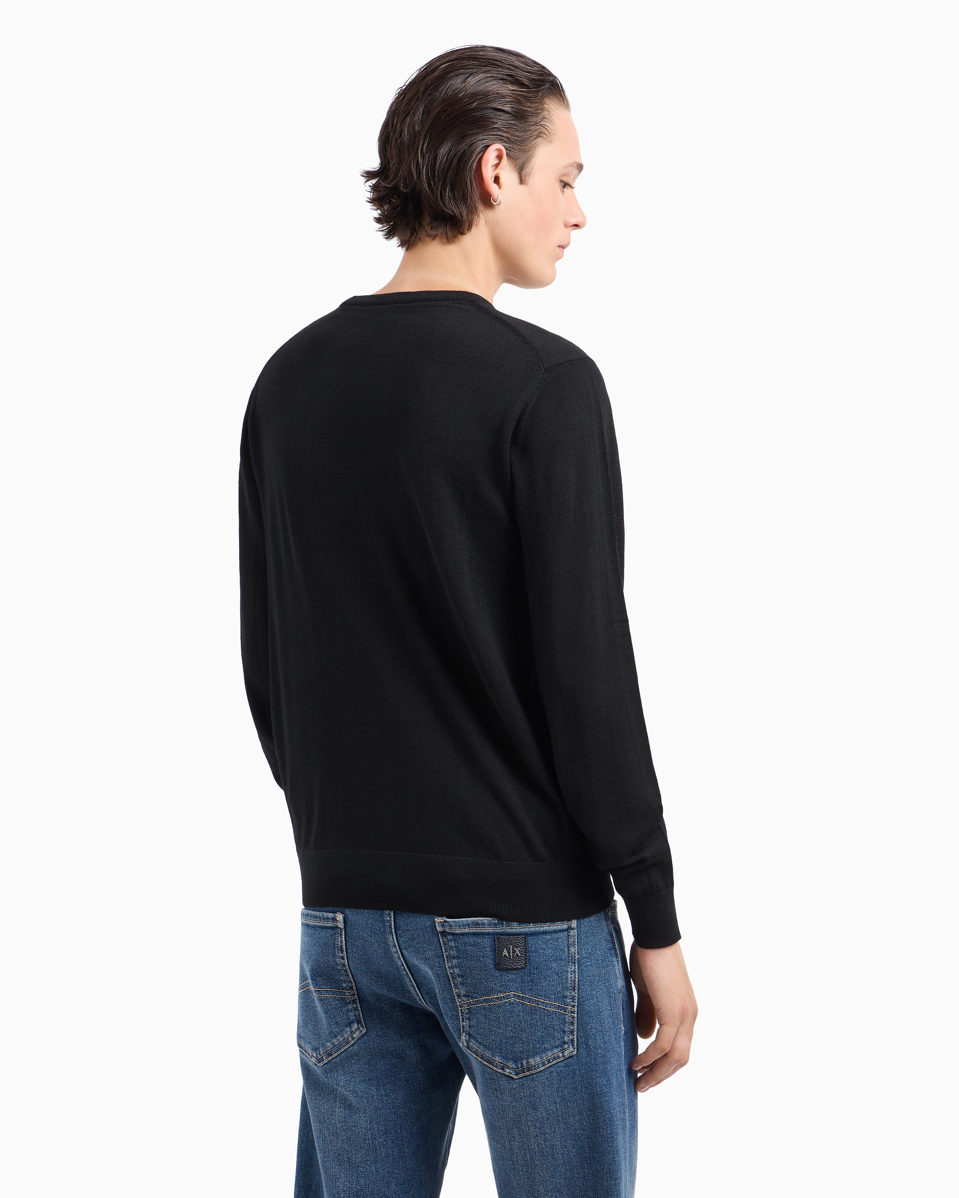 Shop Armani Exchange Crewneck Sweater In Virgin Wool In Black