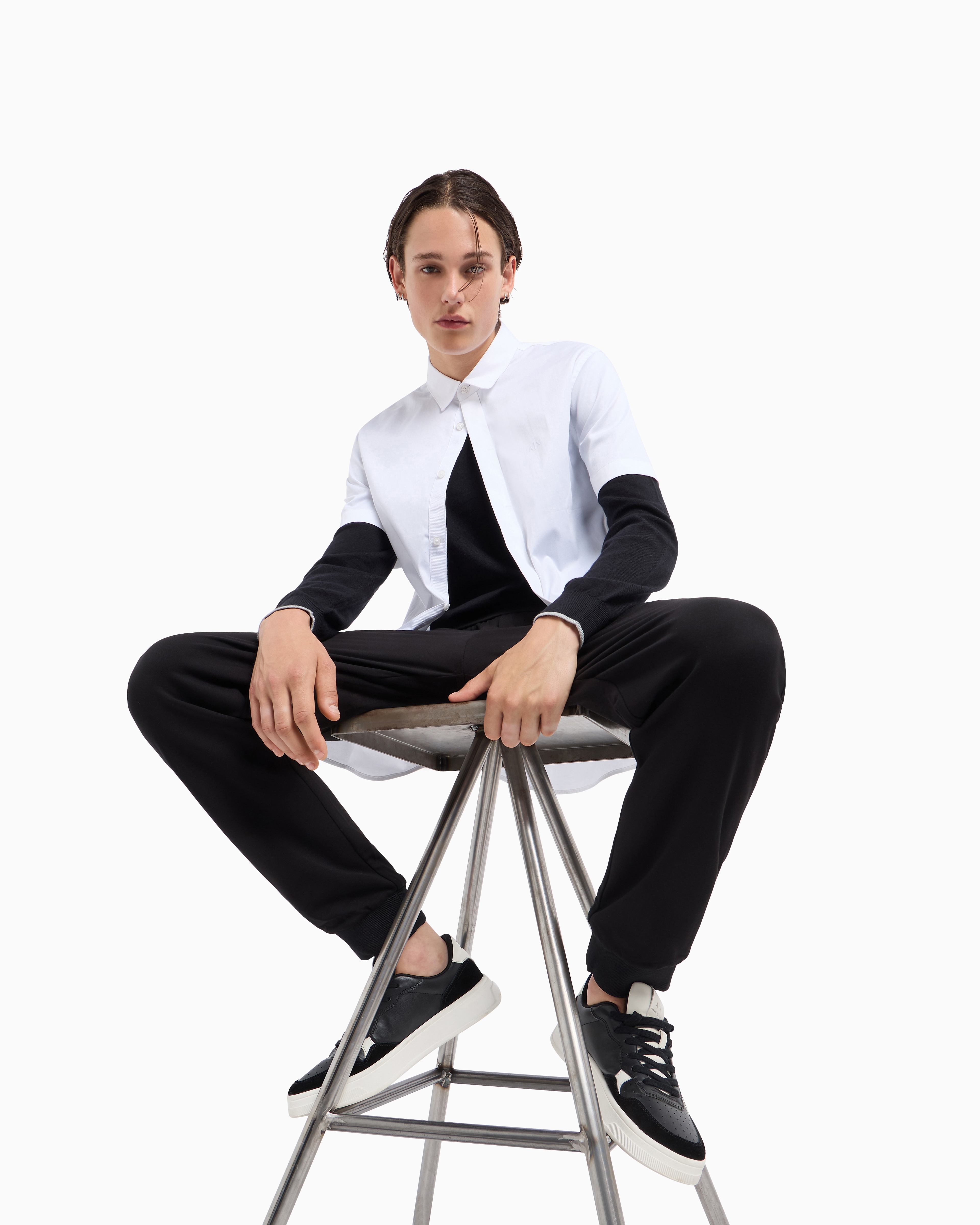 Armani Exchange Slim Fit Short Sleeve Shirt In Stretch Satin In White