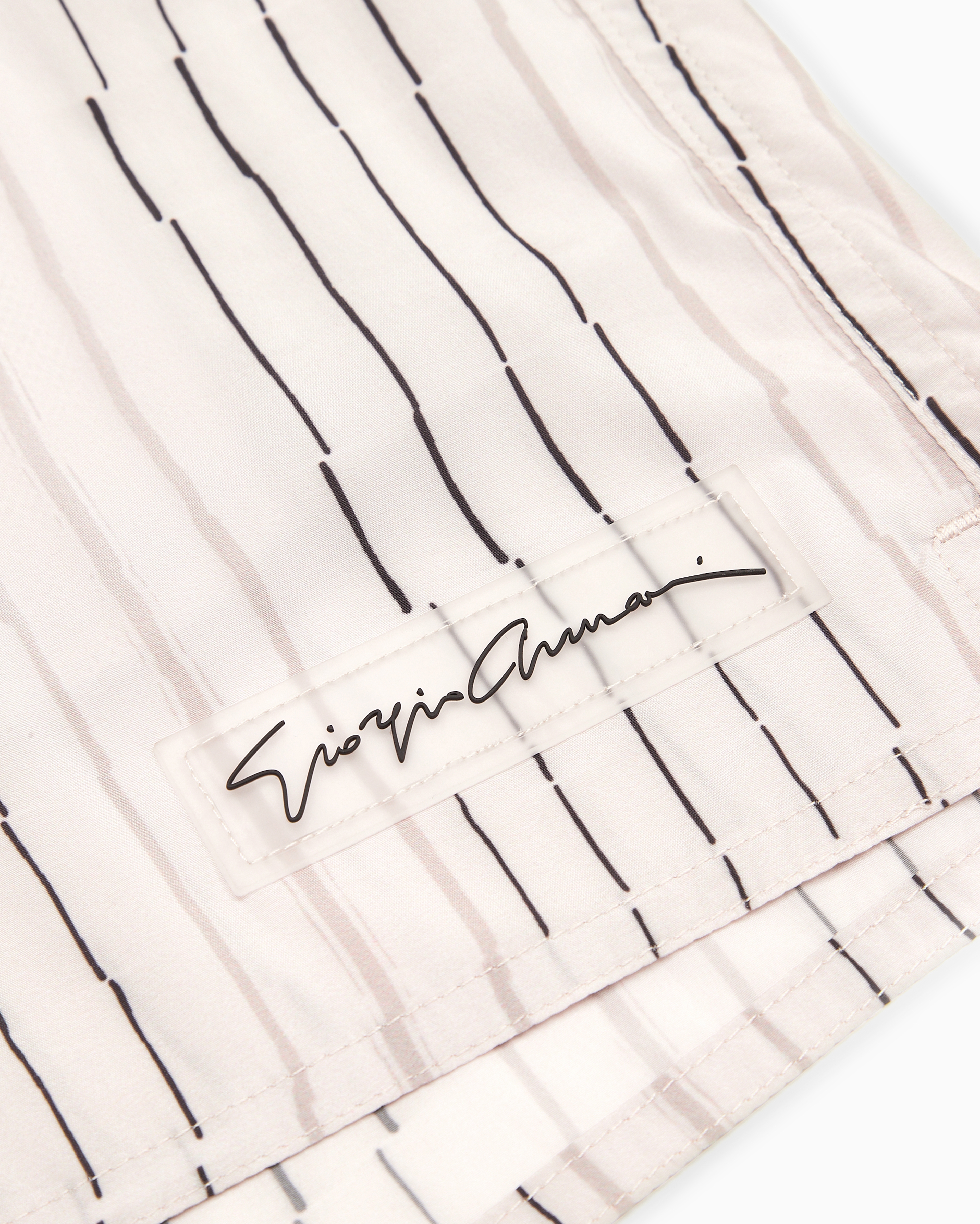Giorgio Armani Official Store Irregular Striped Print Swim Trunks In Beige