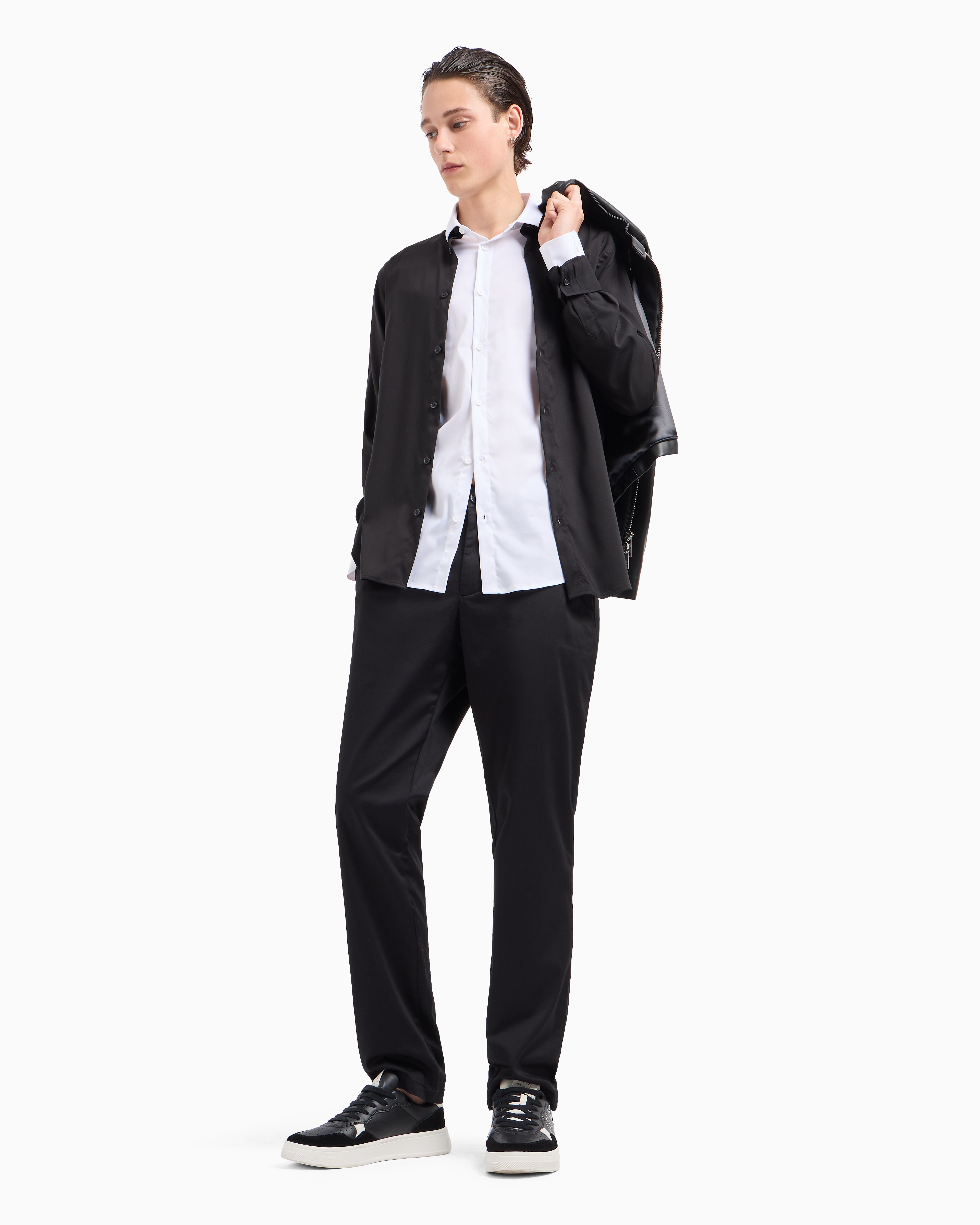 Armani Exchange Official Store Slim Fit Stretch Lyocell Twill Button Up Shirt In White