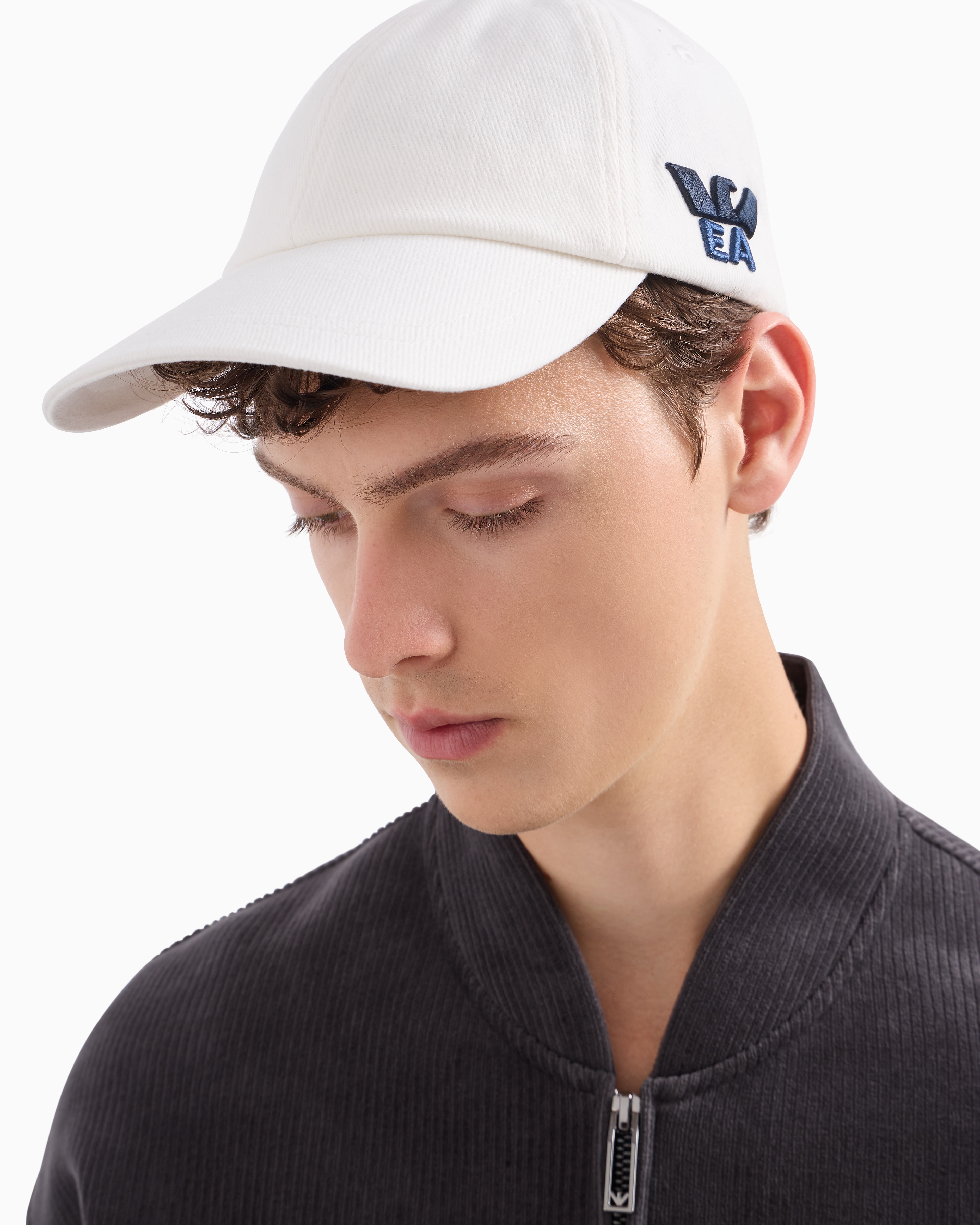 Shop Emporio Armani Cotton Baseball Cap With Embroidered Logo In White