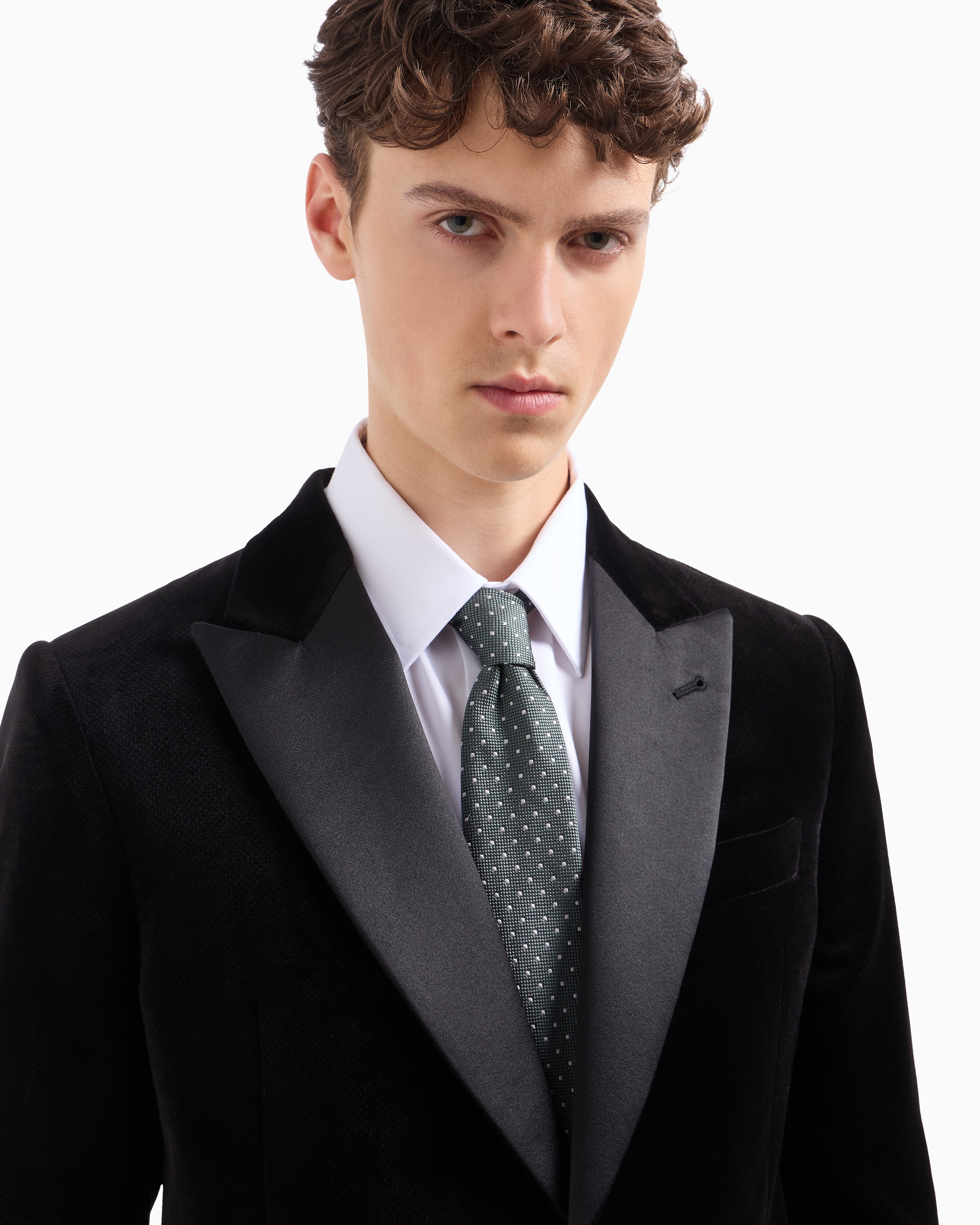 Shop Emporio Armani Pure Silk Tie With Jacquard Polka Dot-effect Micro-check In Verde Scuro 1