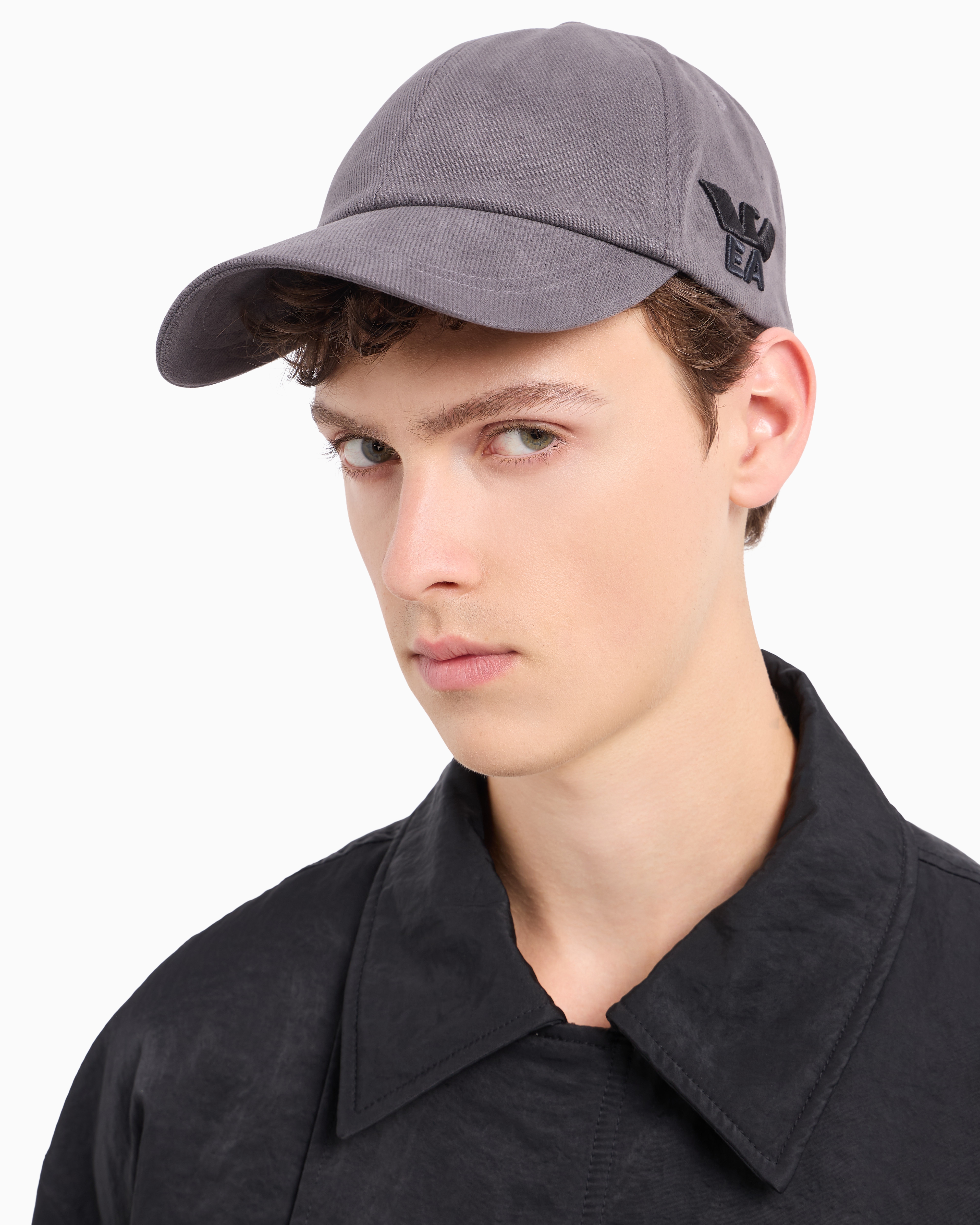 Shop Emporio Armani Cotton Baseball Cap With Embroidered Logo In Gris