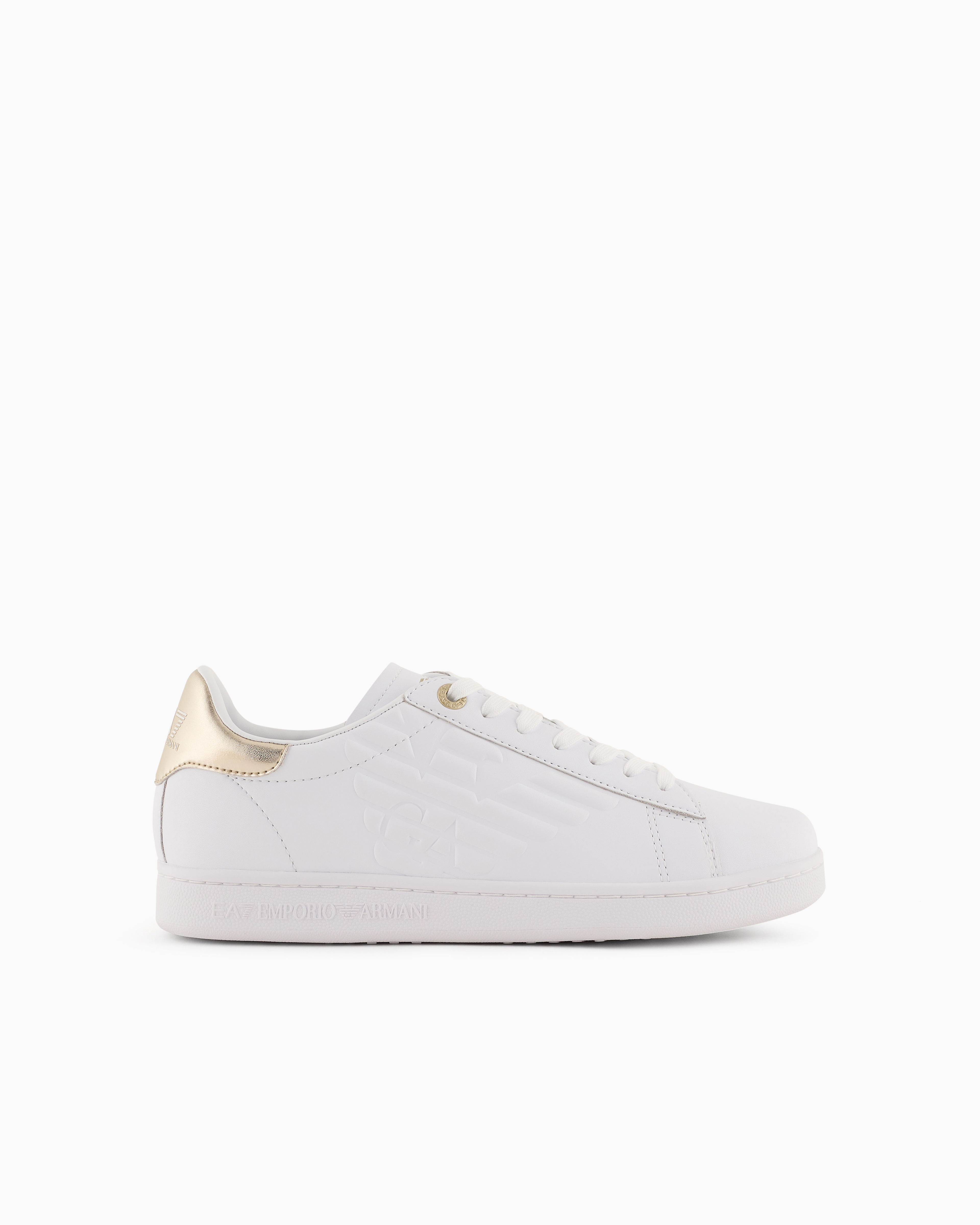 Emporio Armani Classic Cc Sneakers With Embossed Logo In White Logo