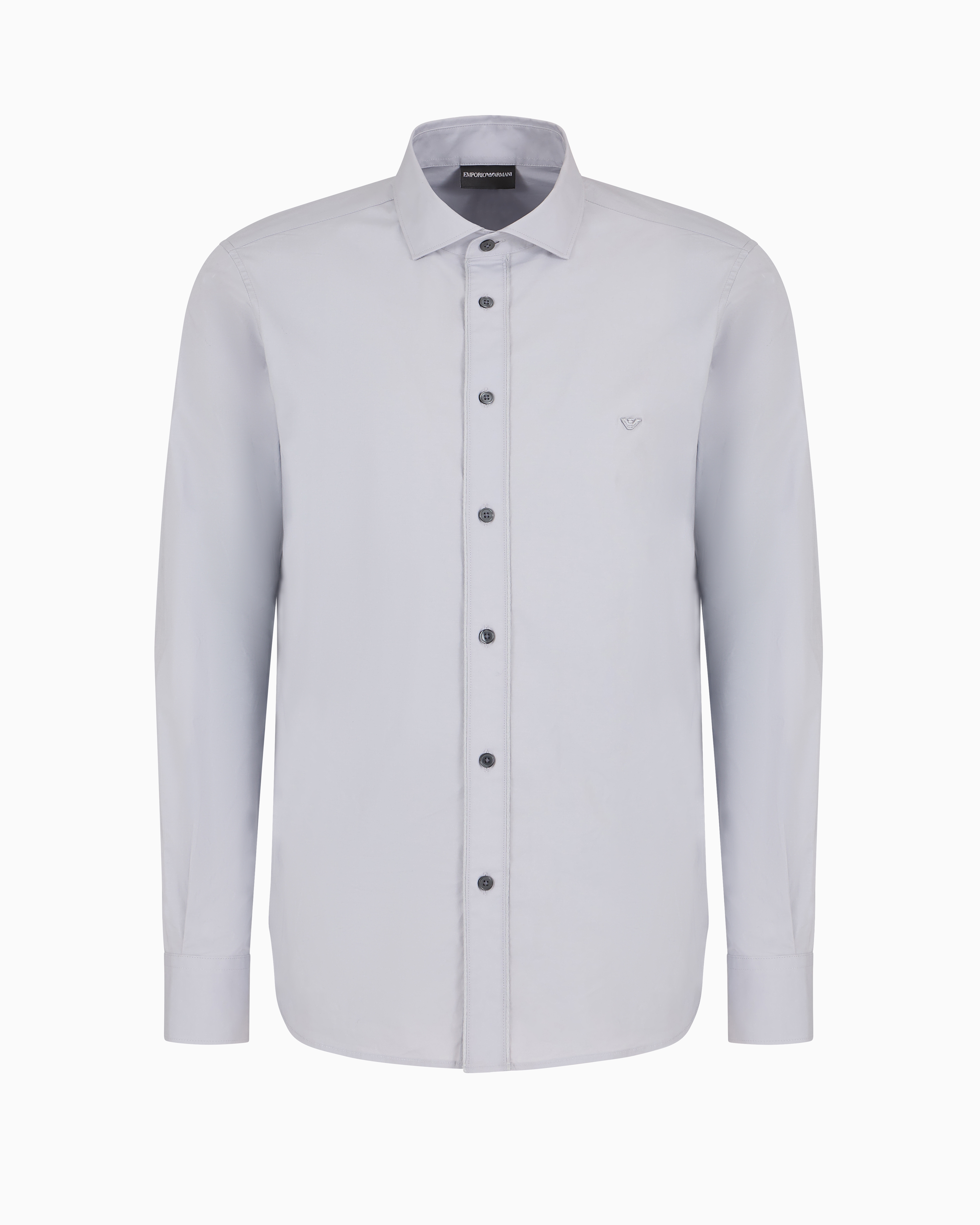 Emporio Armani Official Store Pima Canvas Shirt With Piped Placket In Azure