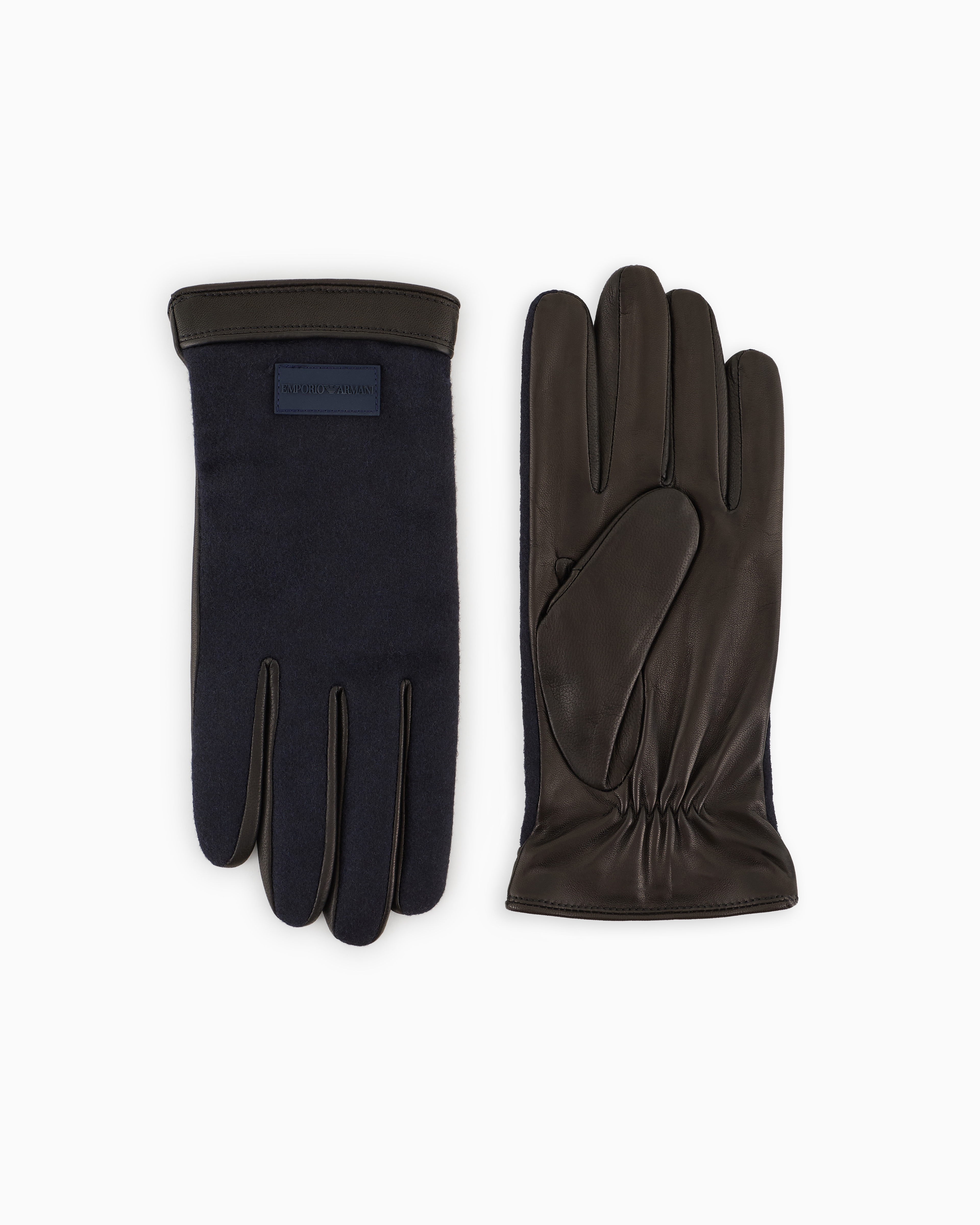 Emporio Armani Official Store Handschuhe Aus Nappaleder Und Wollstoff In Marineblau