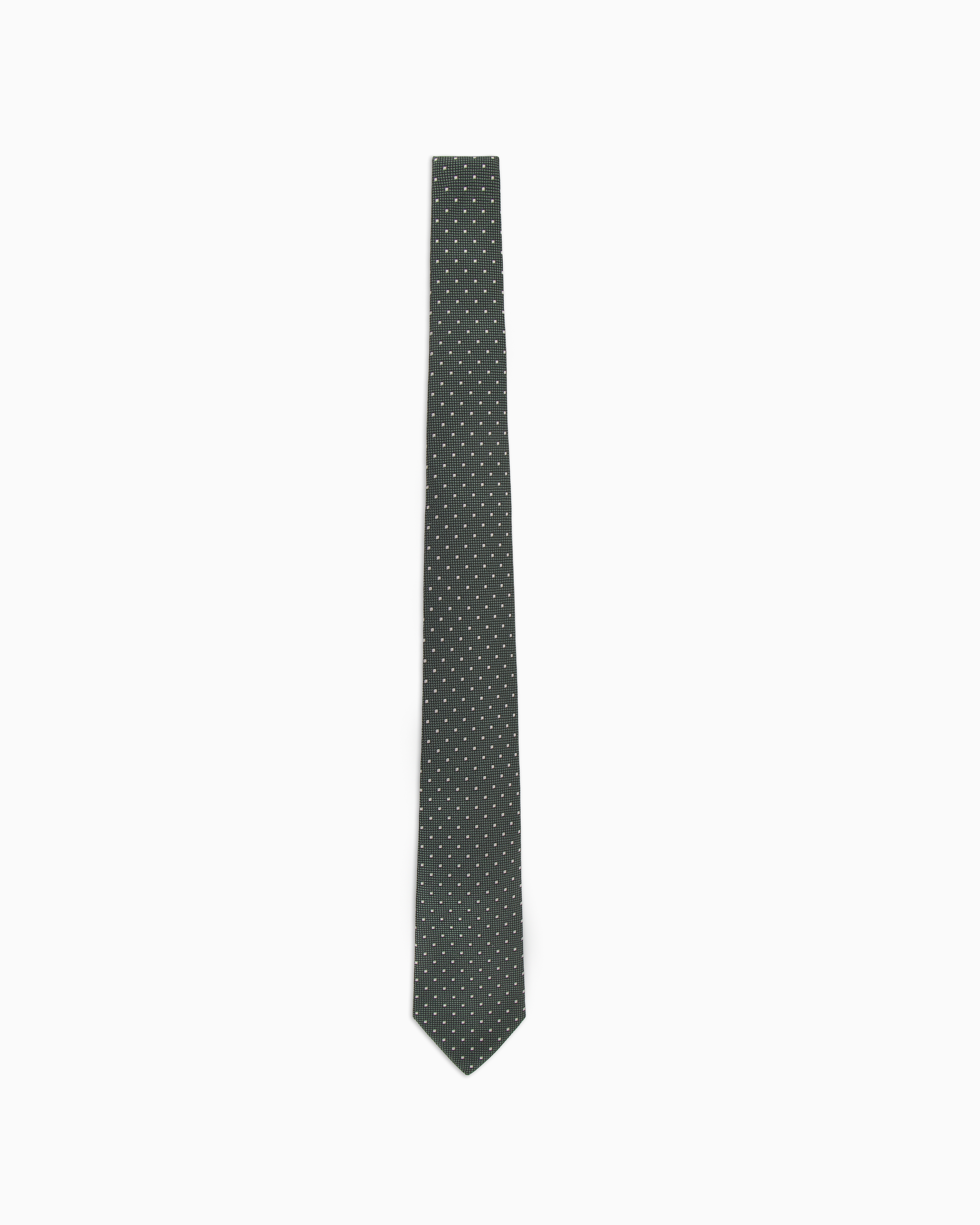 Emporio Armani Official Store Pure Silk Tie With Jacquard Polka Dot-effect Micro-check In Verde Scuro 1