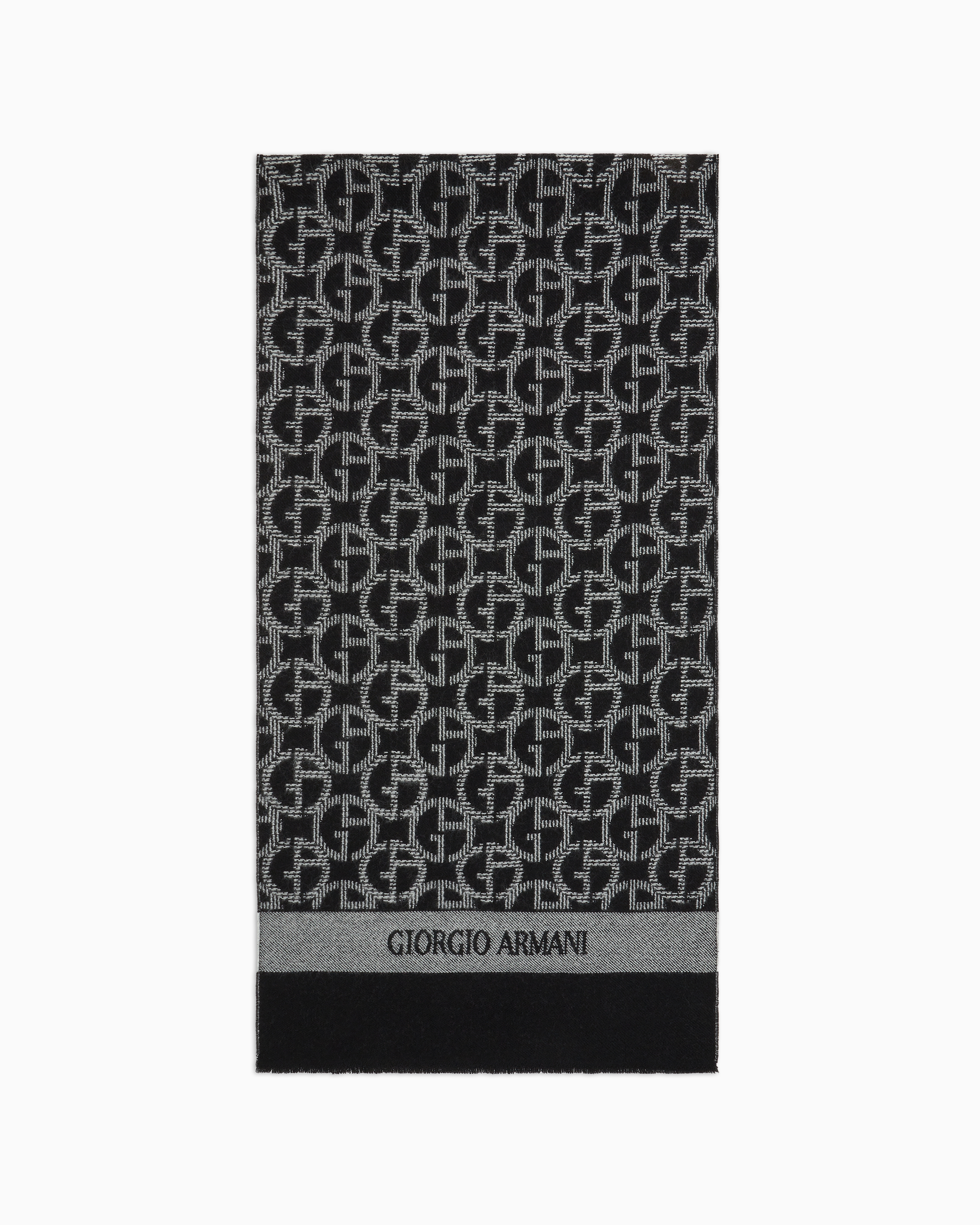 Giorgio Armani Official Store Wool Scarf With Jacquard Monogram In Pattern