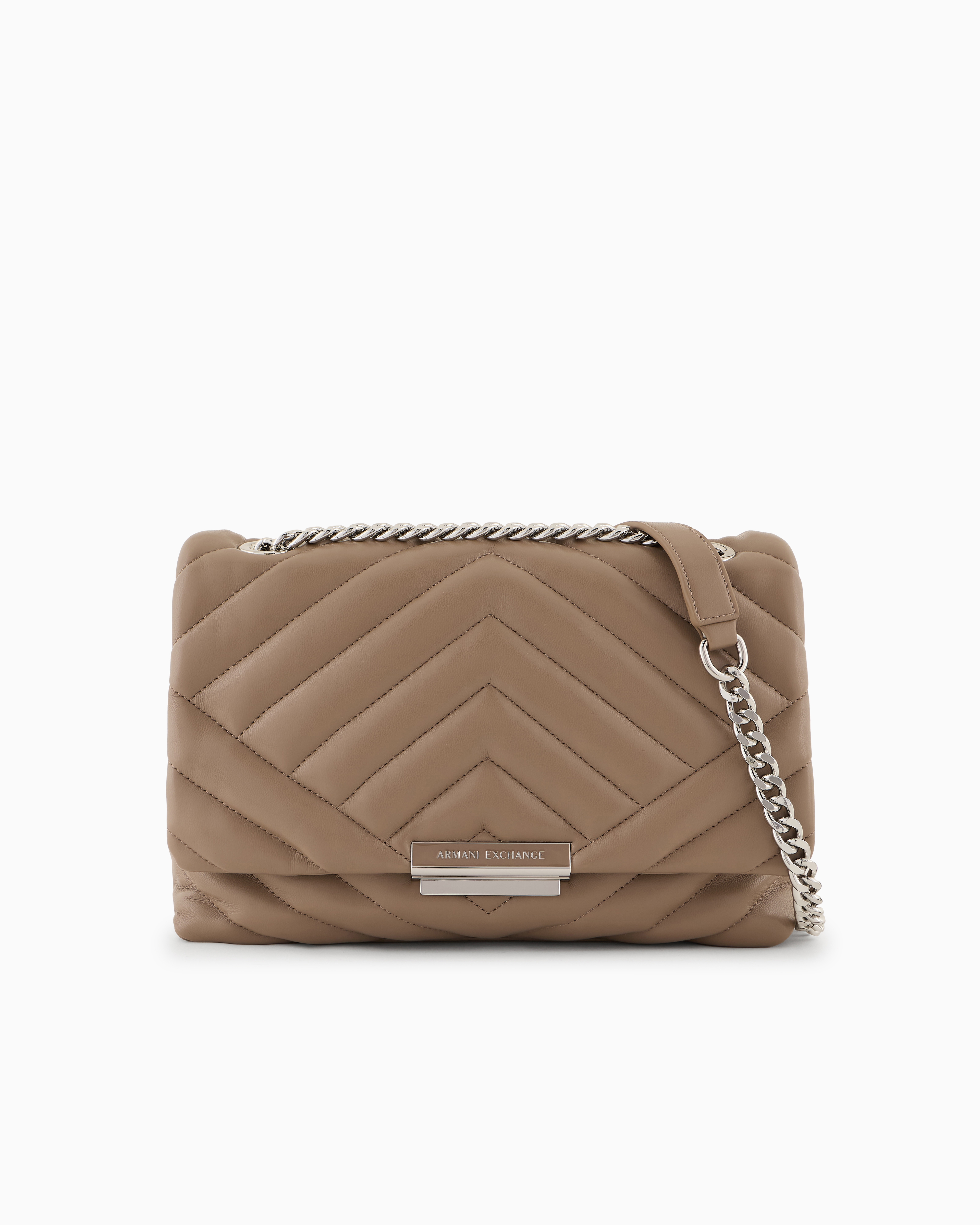 Armani Exchange Official Store Shoulder Bag In Quilted Material With Metal Details In Dove Grey