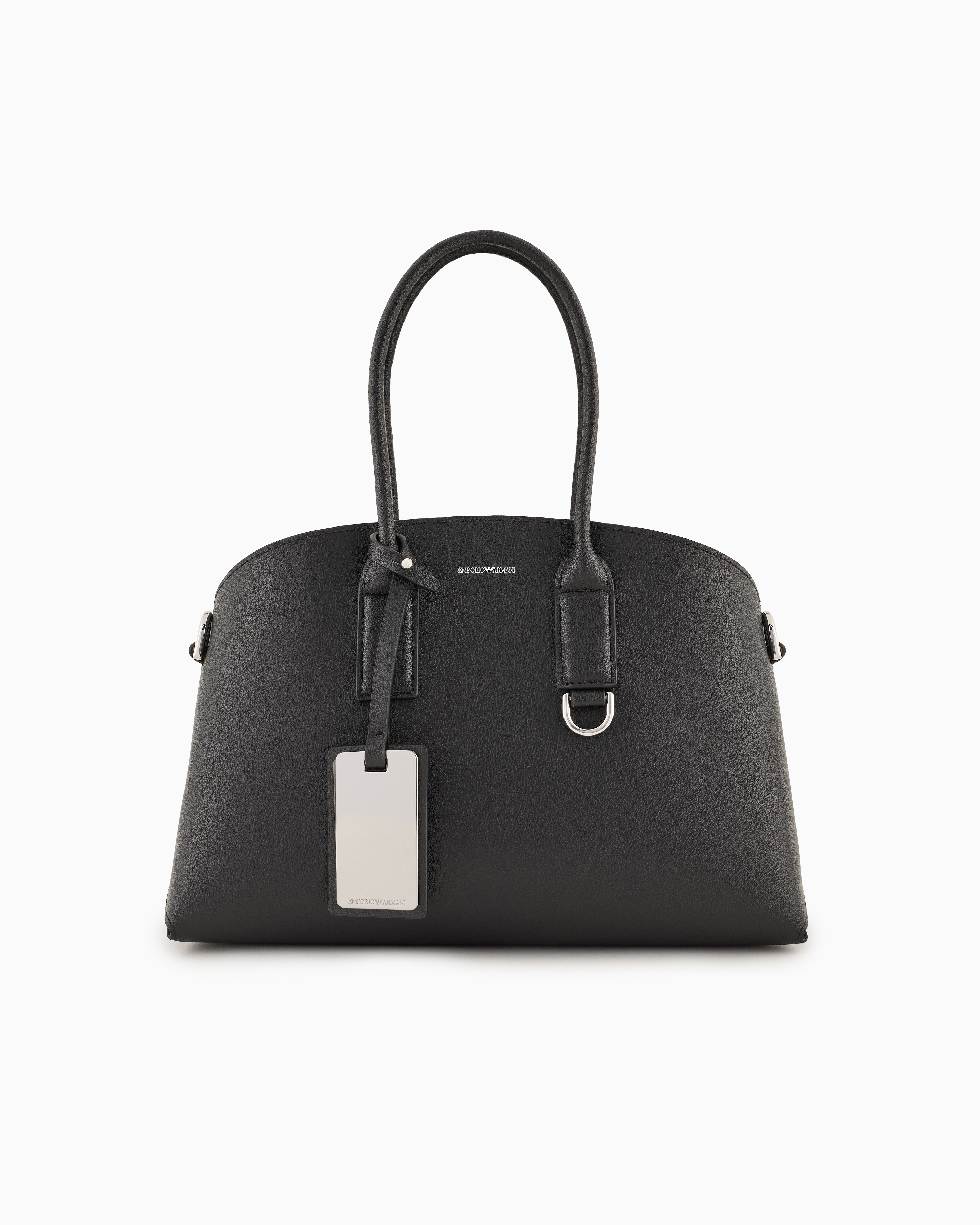 Emporio Armani Official Store Asv Icon Regenerated Leather Medium Handbag In Noir