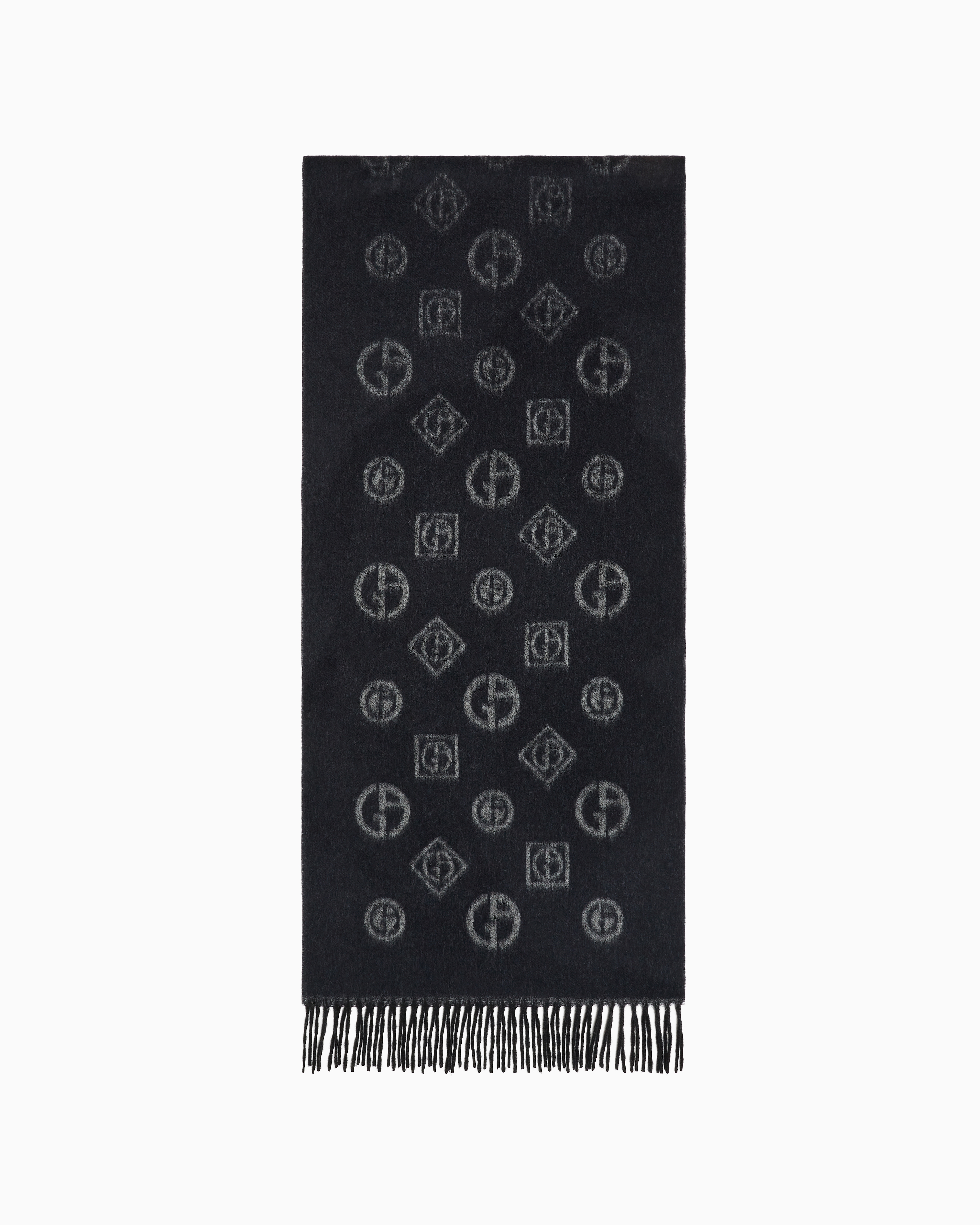 Giorgio Armani Official Store Monogram Jacquard Cashmere Scarf In Blue Logo