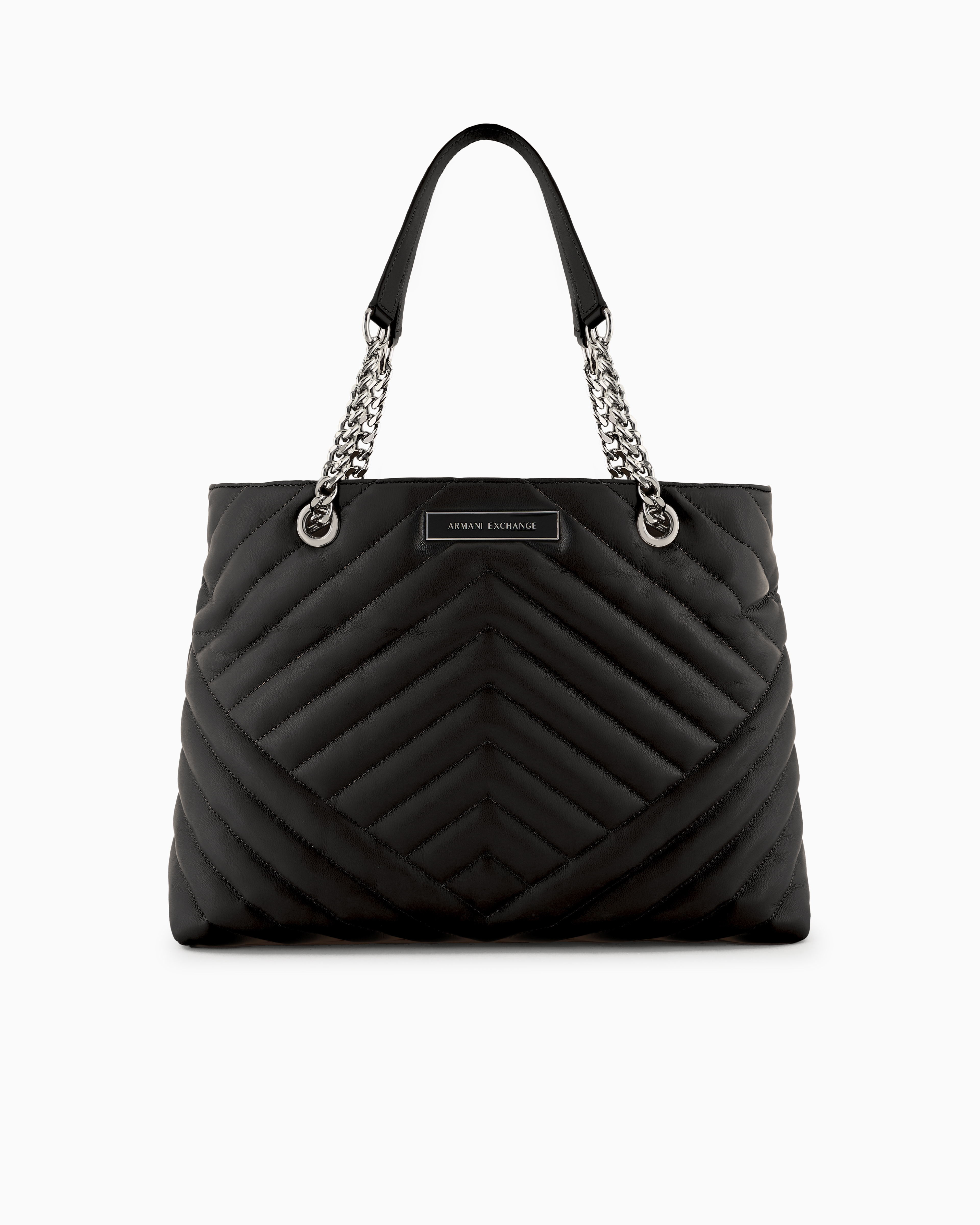 Shop Armani Exchange Quilted Shopper Bag With Chain Handles In Black