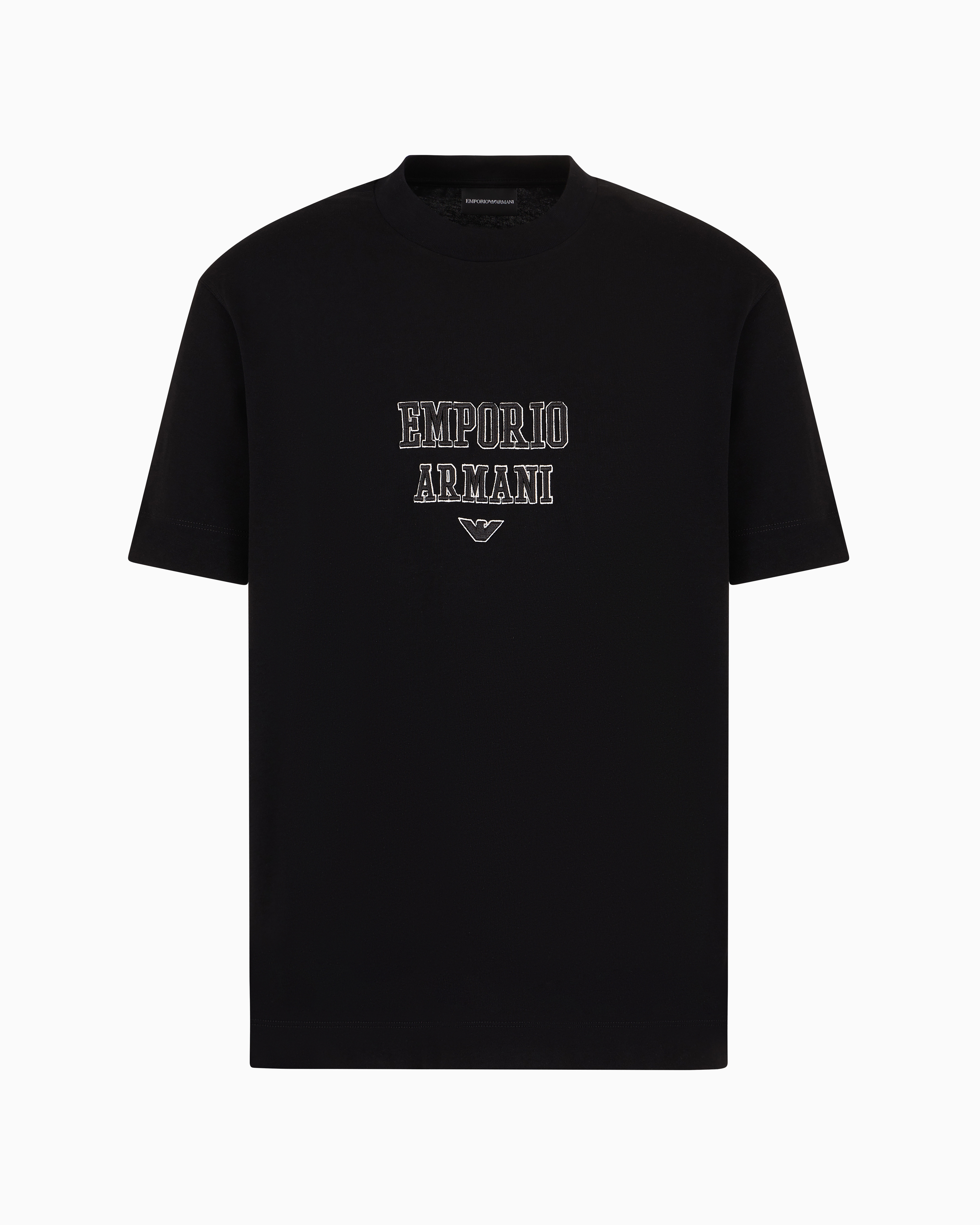 Emporio Armani Asv Heavyweight Jersey T-shirt With Raised Logo Embroidery In Logo Schwarz