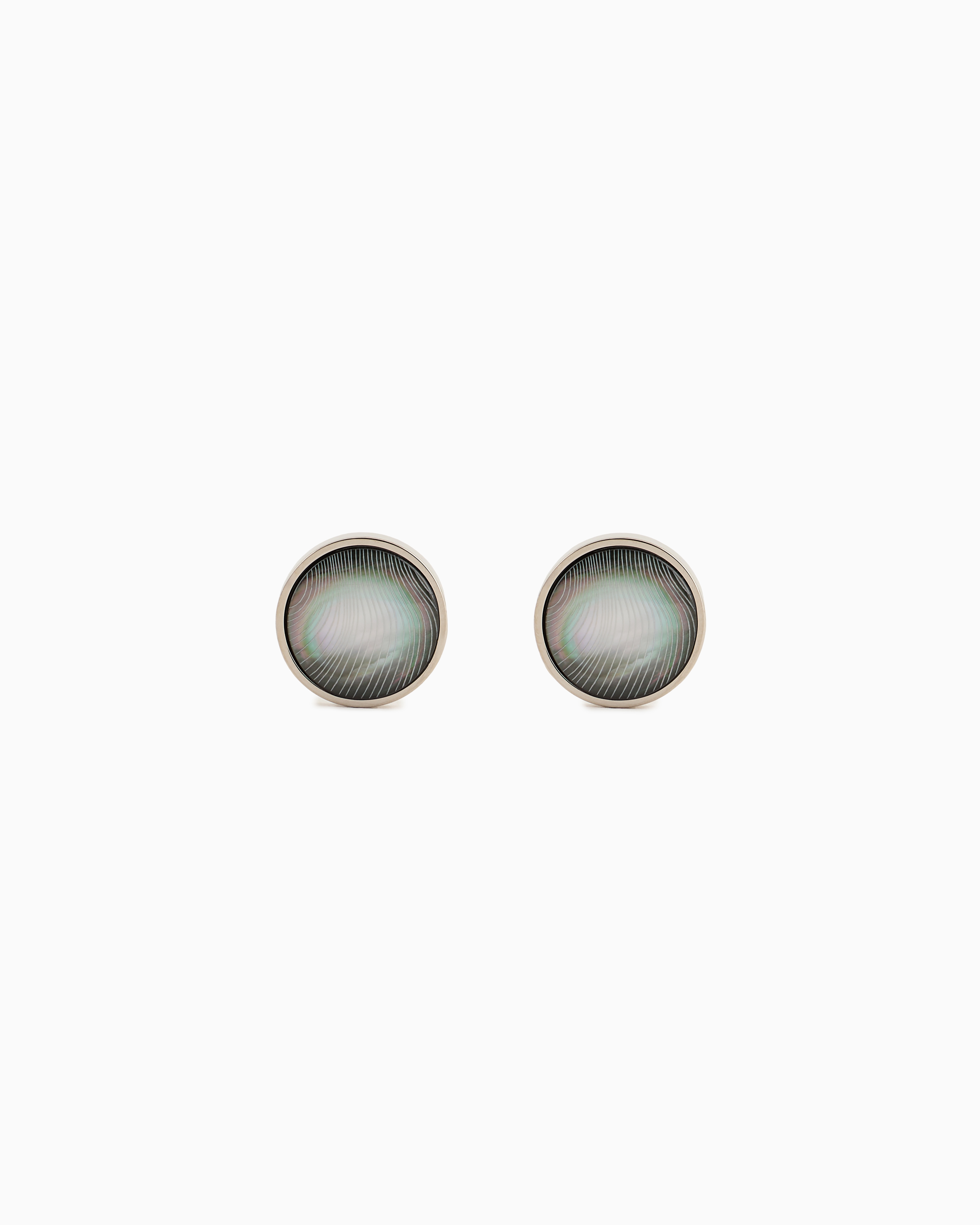 Giorgio Armani Official Store Sterling Silver And Mother Of Pearl Round Cufflinks In Gris