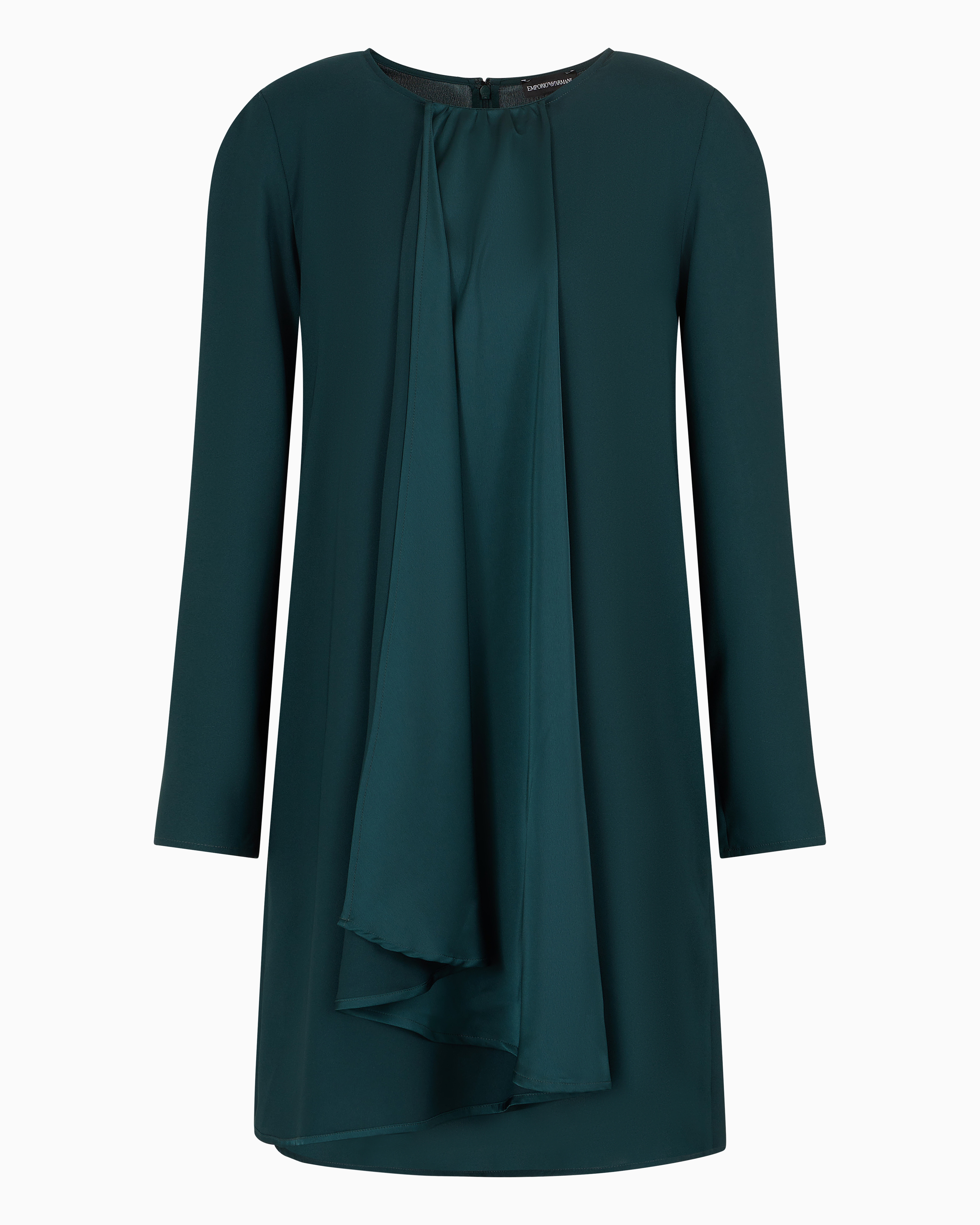 Emporio Armani Satin Crêpe Tunic Dress With Oversized Ruffle In Green