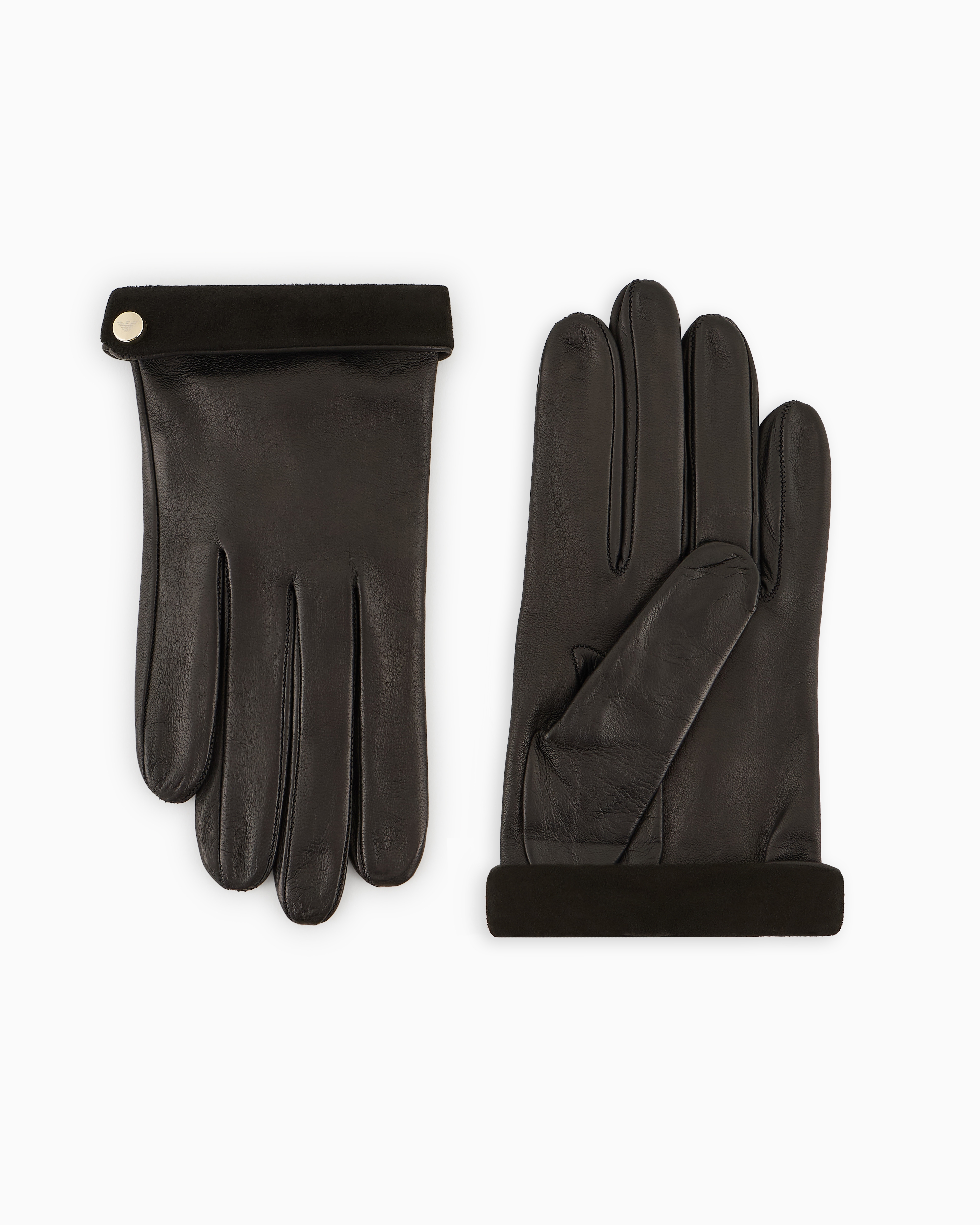 Emporio Armani Official Store Nappa-leather Gloves With Suede Trim In Black