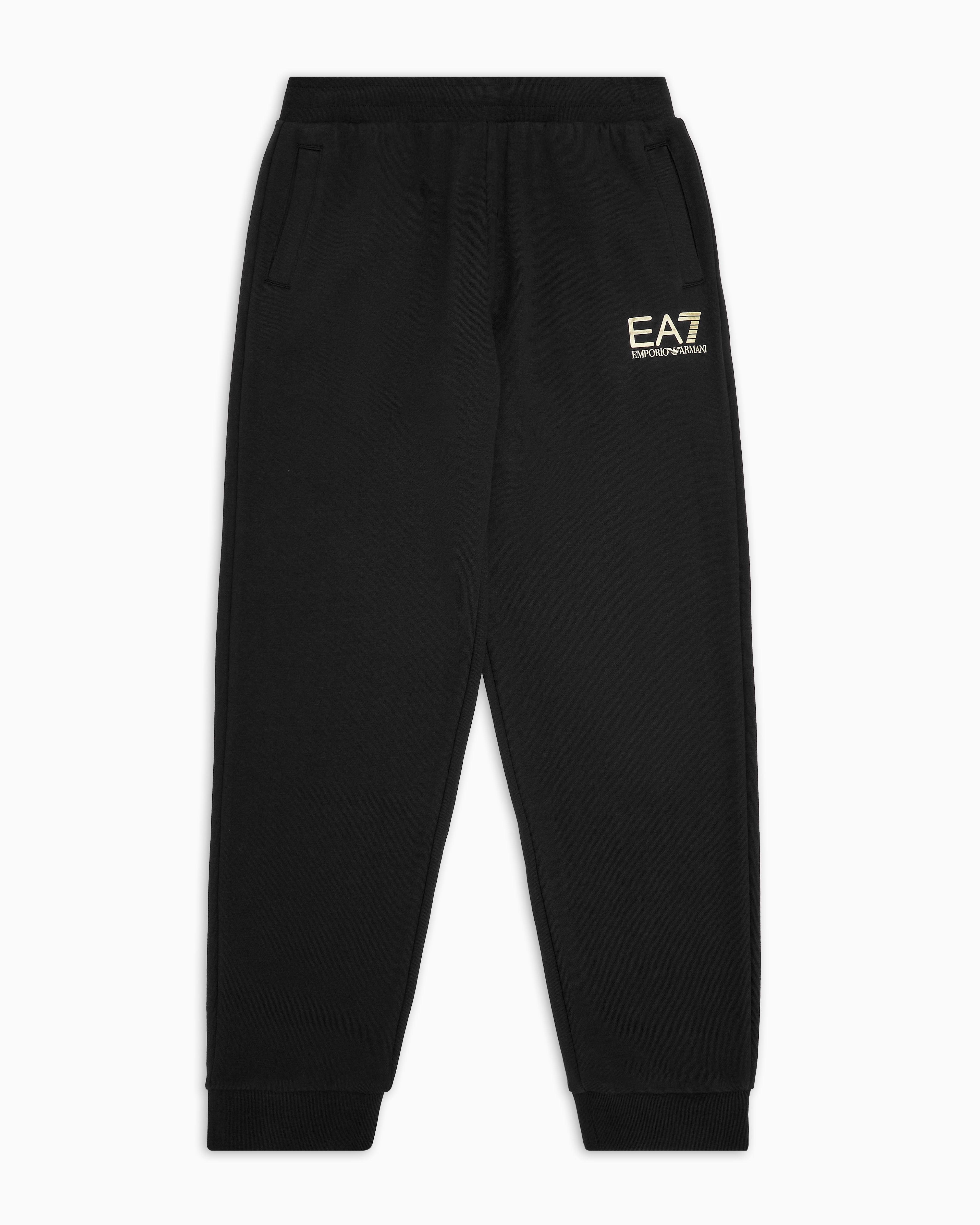 Ea7 Official Store Cotton Logo Series Boy Joggers In Black