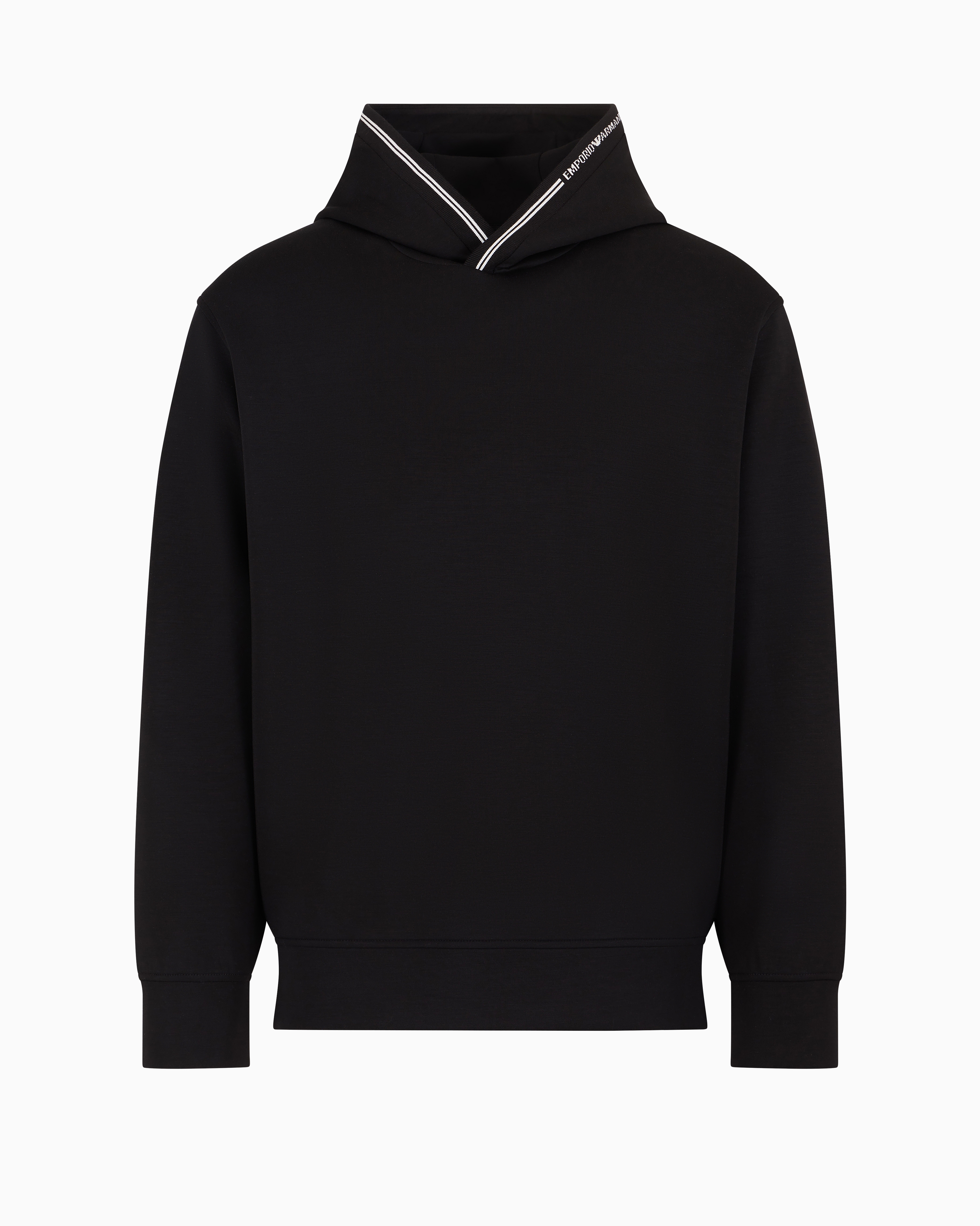 Emporio Armani Official Store Hooded Sweatshirt In Bonded Jersey In Black